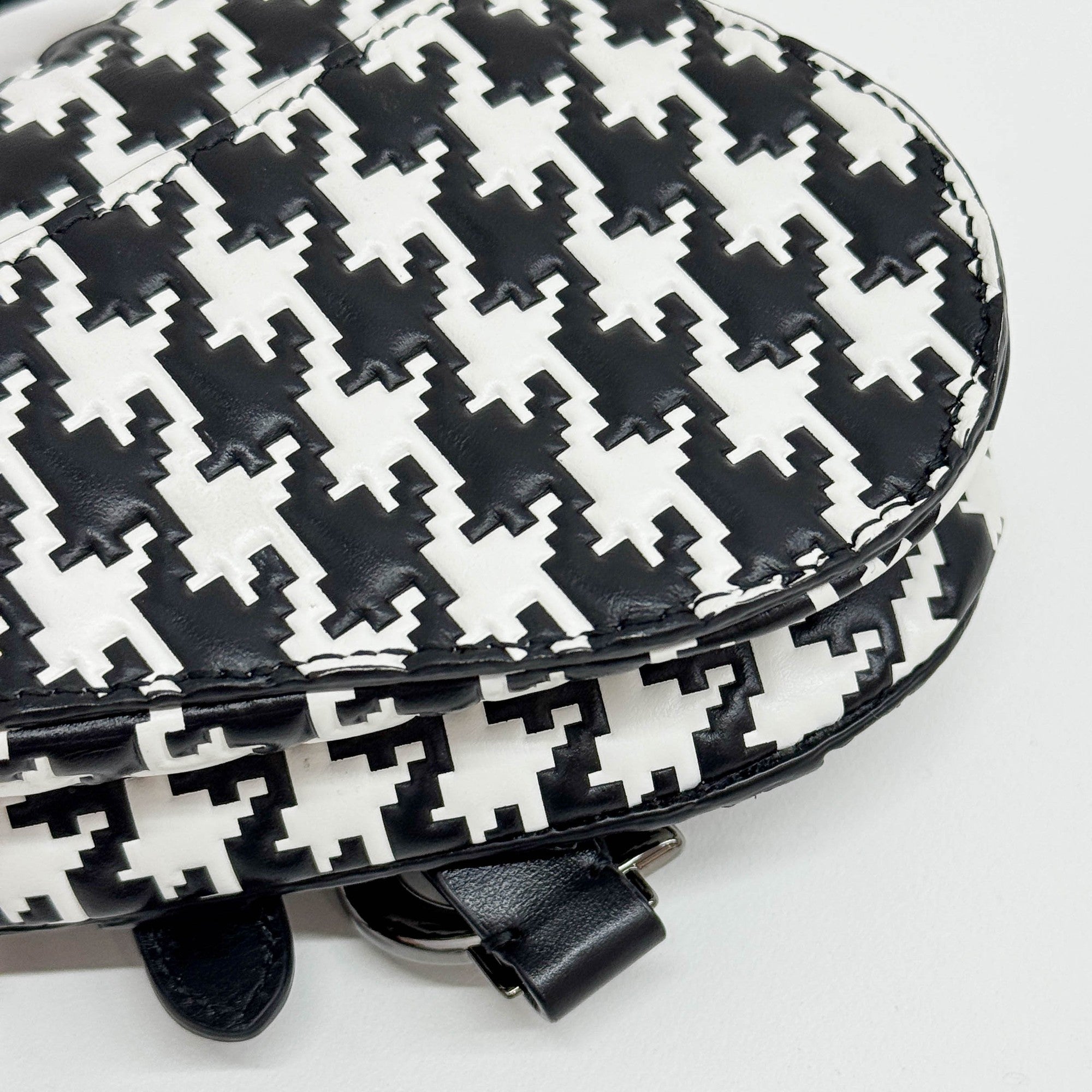 Nano Saddle Black & White Pixel Houndstooth Canvas Two Way Bag
