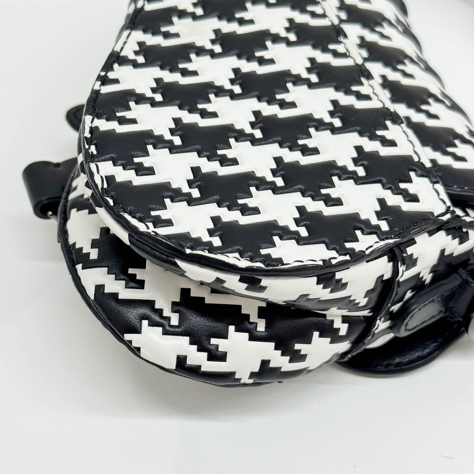 Nano Saddle Black & White Pixel Houndstooth Canvas Two Way Bag