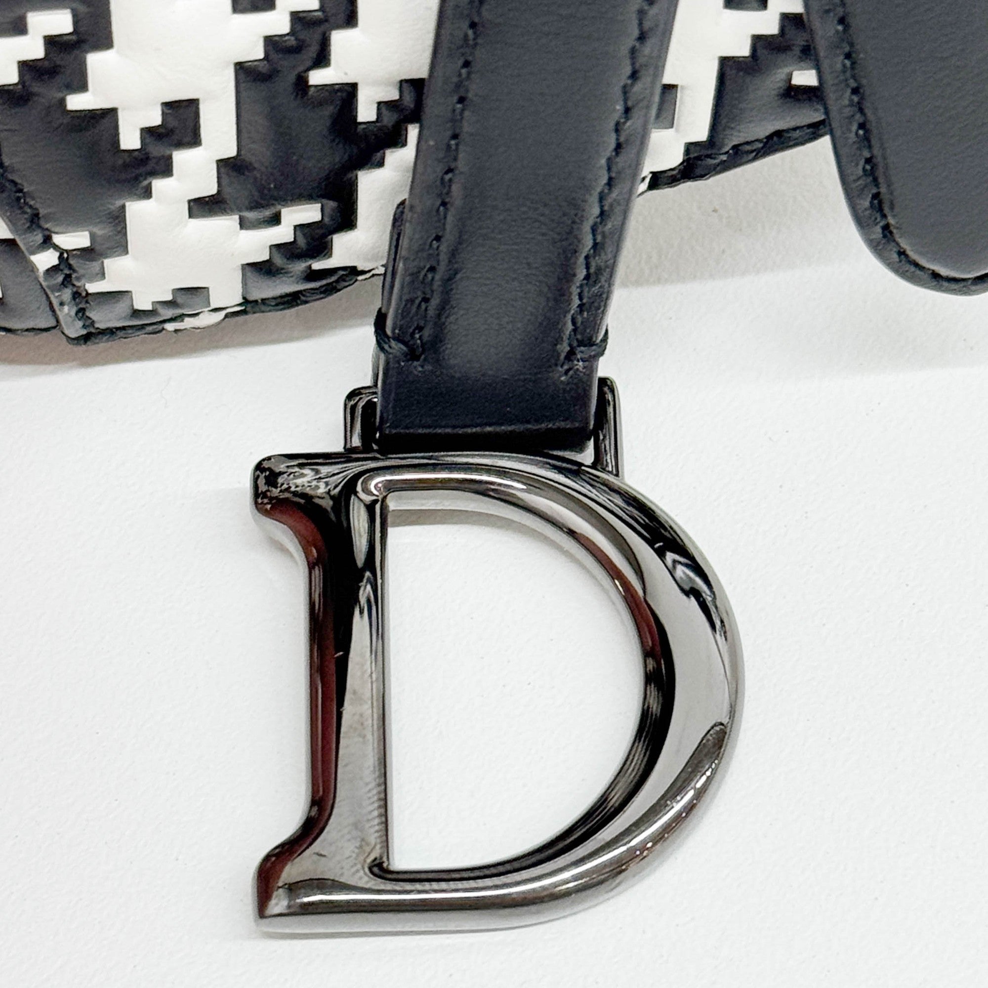 Nano Saddle Black & White Pixel Houndstooth Canvas Two Way Bag