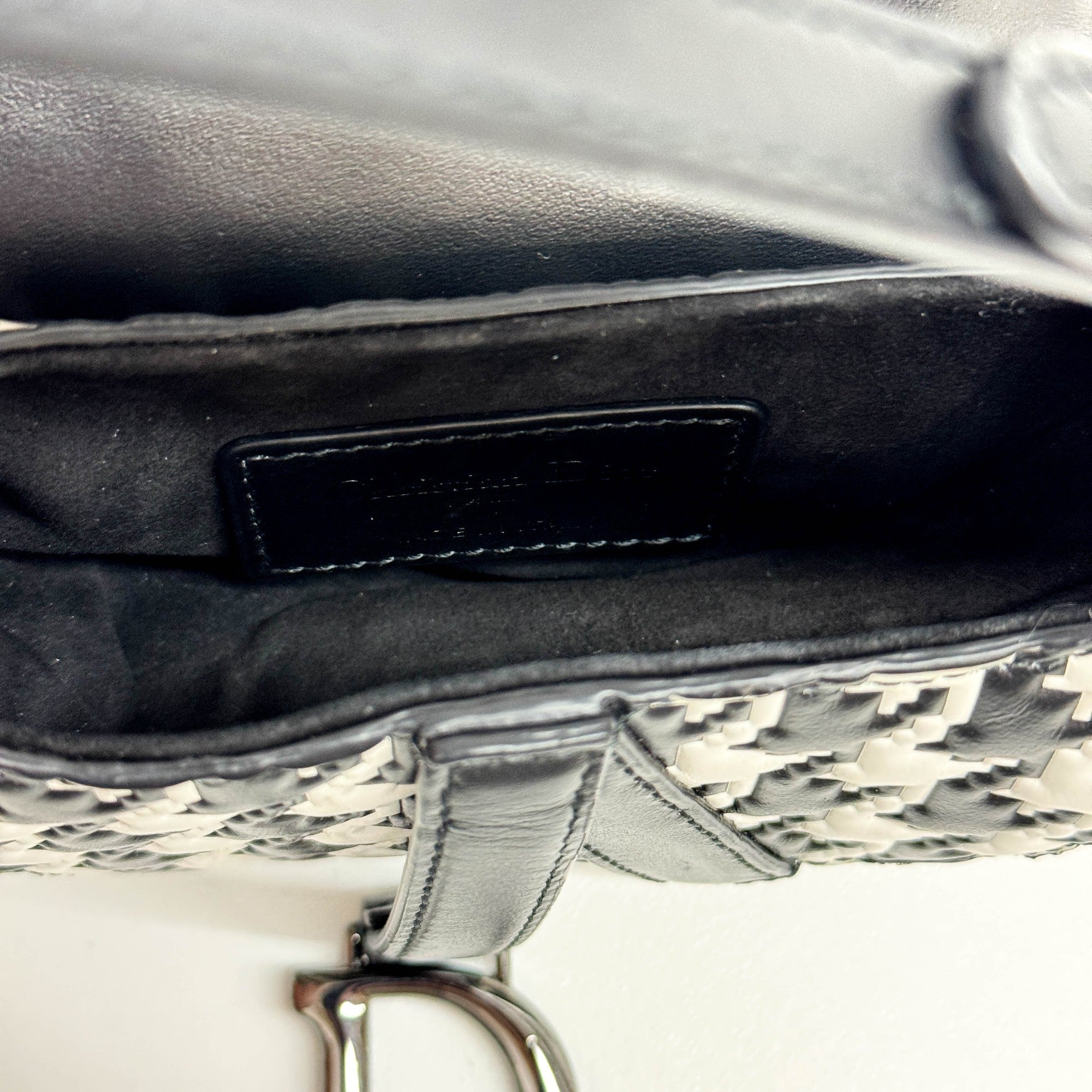 Nano Saddle Black & White Pixel Houndstooth Canvas Two Way Bag