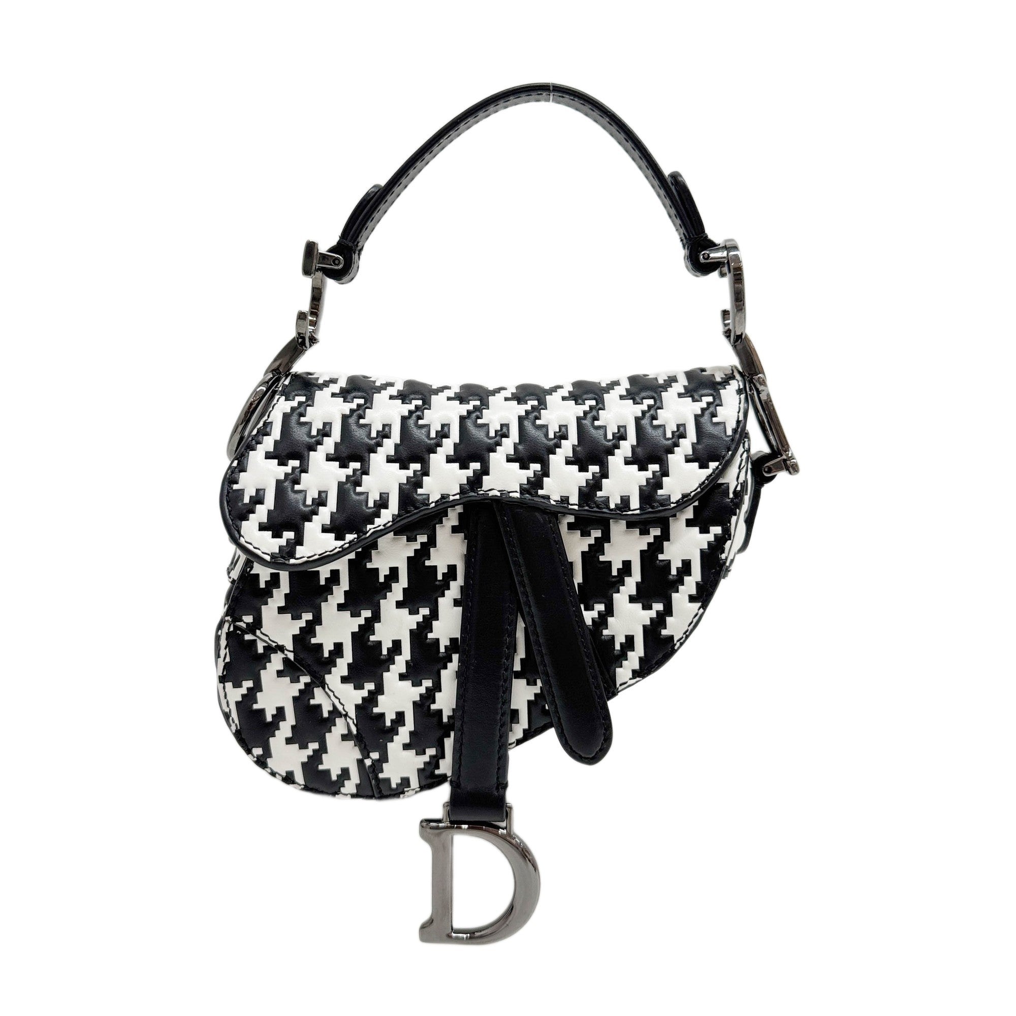 Nano Saddle Black & White Pixel Houndstooth Canvas Two Way Bag