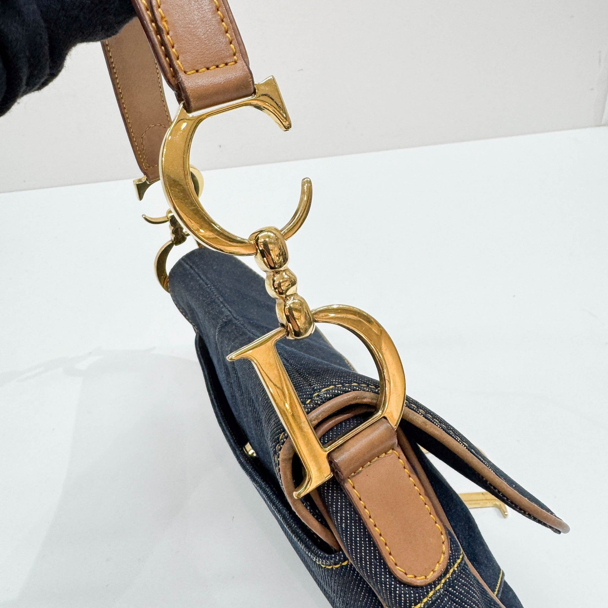 Saddle Navy Denim Shoulder Bag