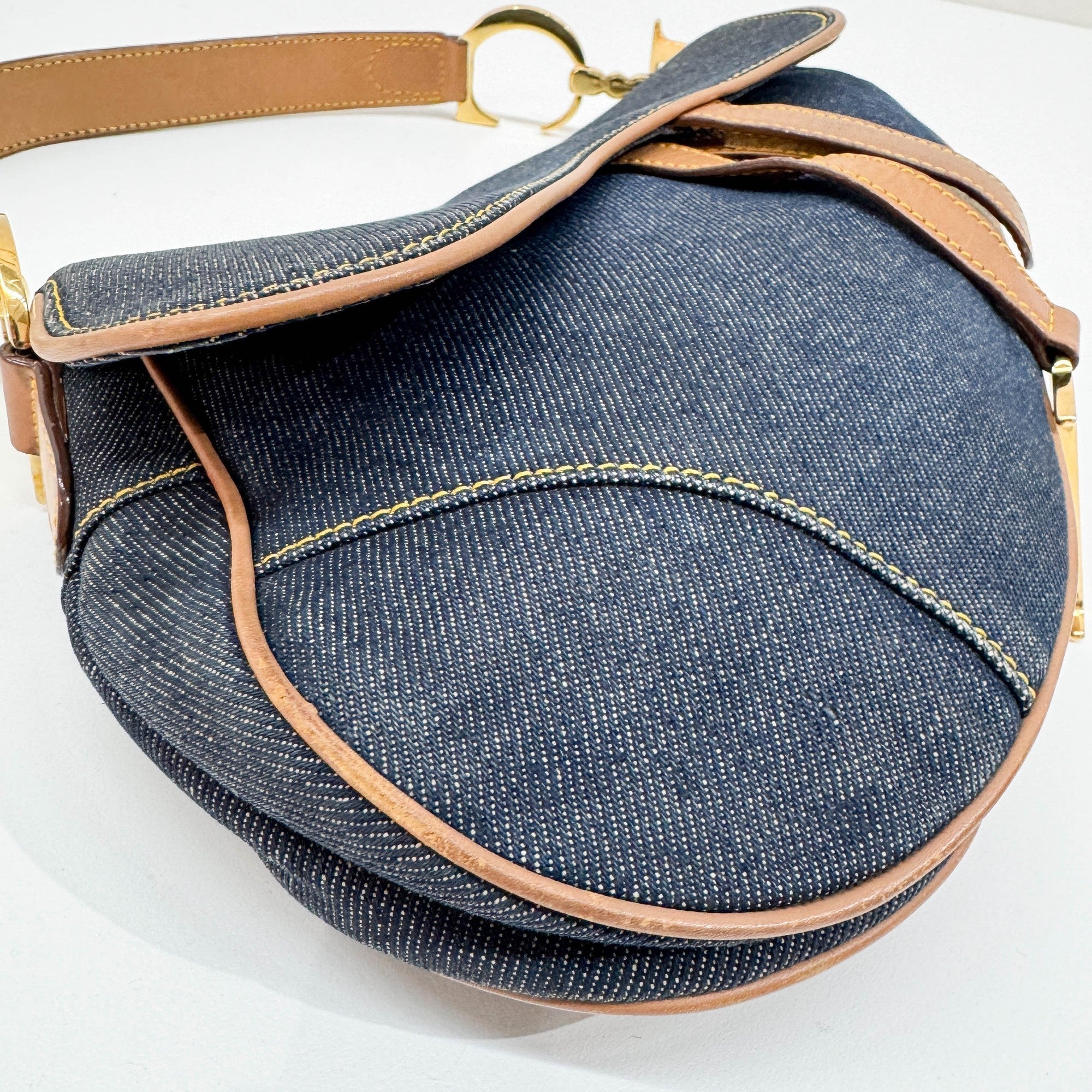 Saddle Navy Denim Shoulder Bag