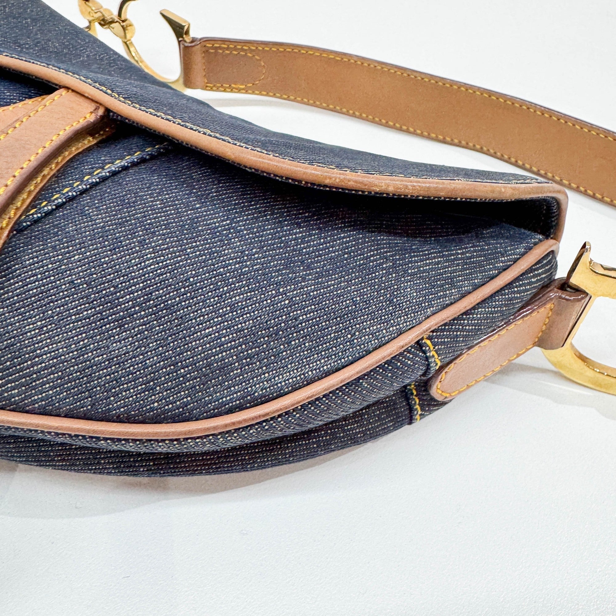 Saddle Navy Denim Shoulder Bag