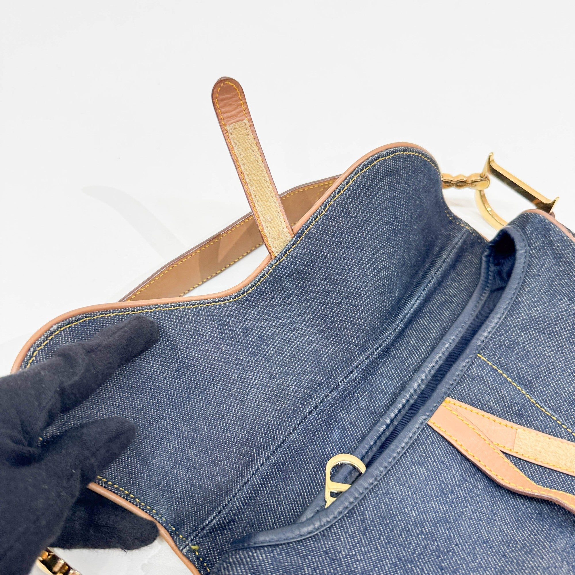 Saddle Navy Denim Shoulder Bag