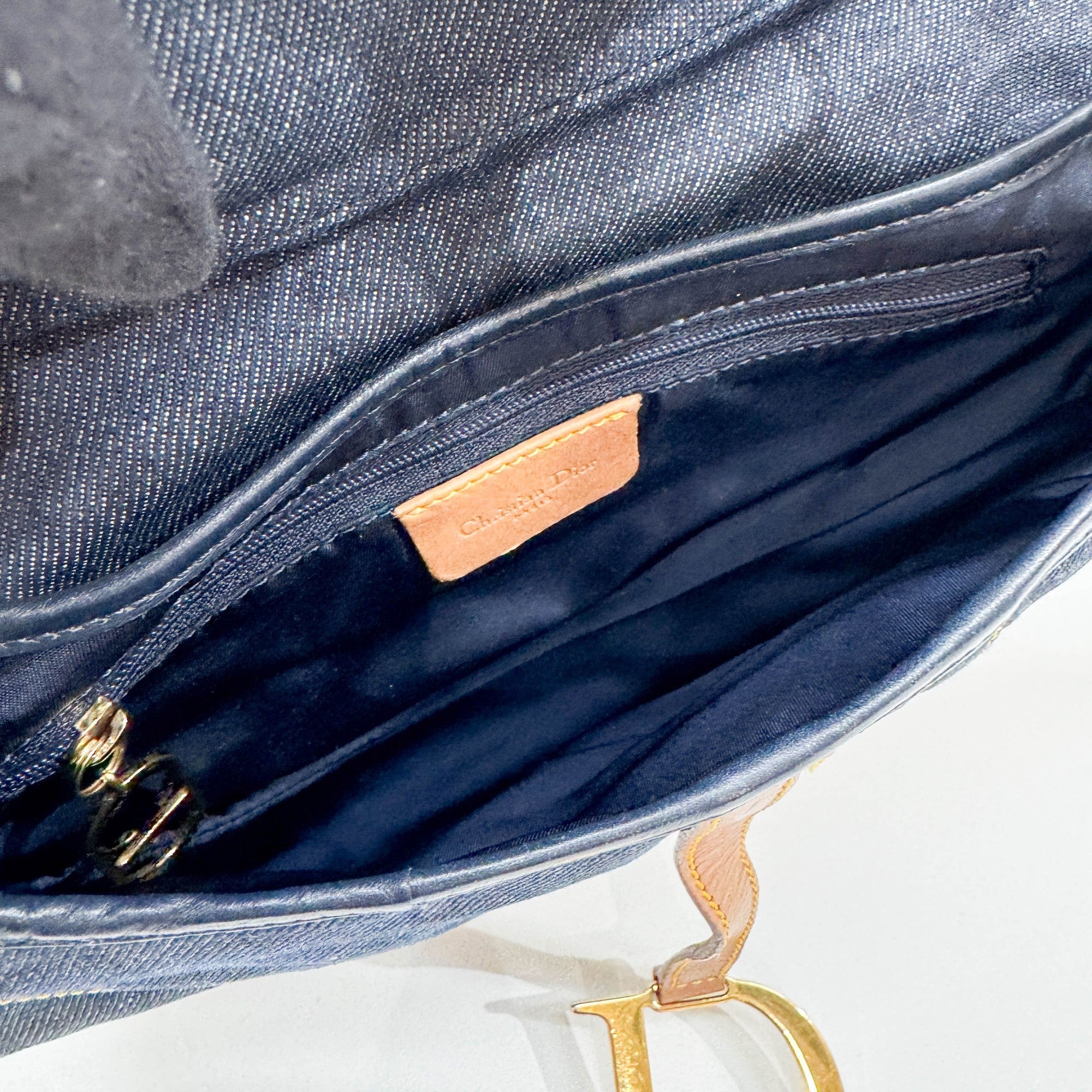 Saddle Navy Denim Shoulder Bag