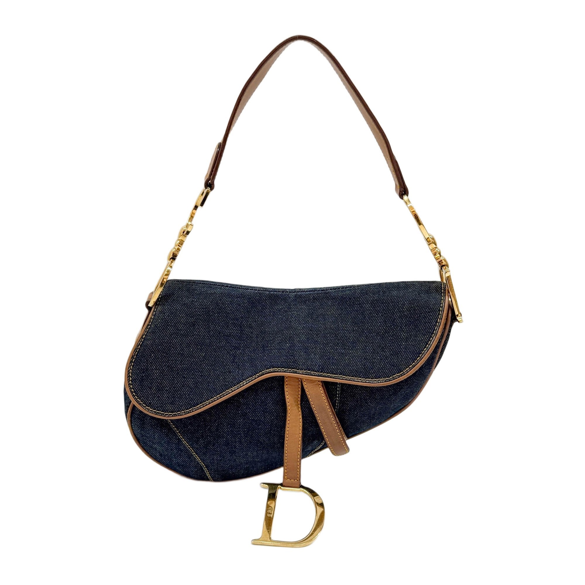 Saddle Navy Denim Shoulder Bag