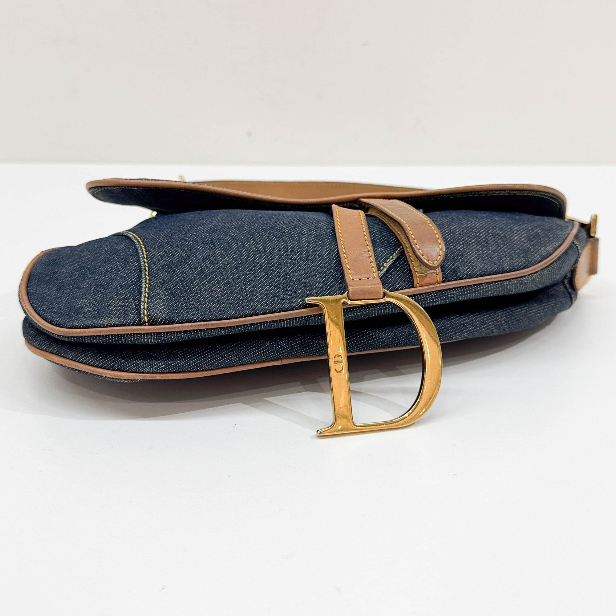 Saddle Navy Denim Shoulder Bag