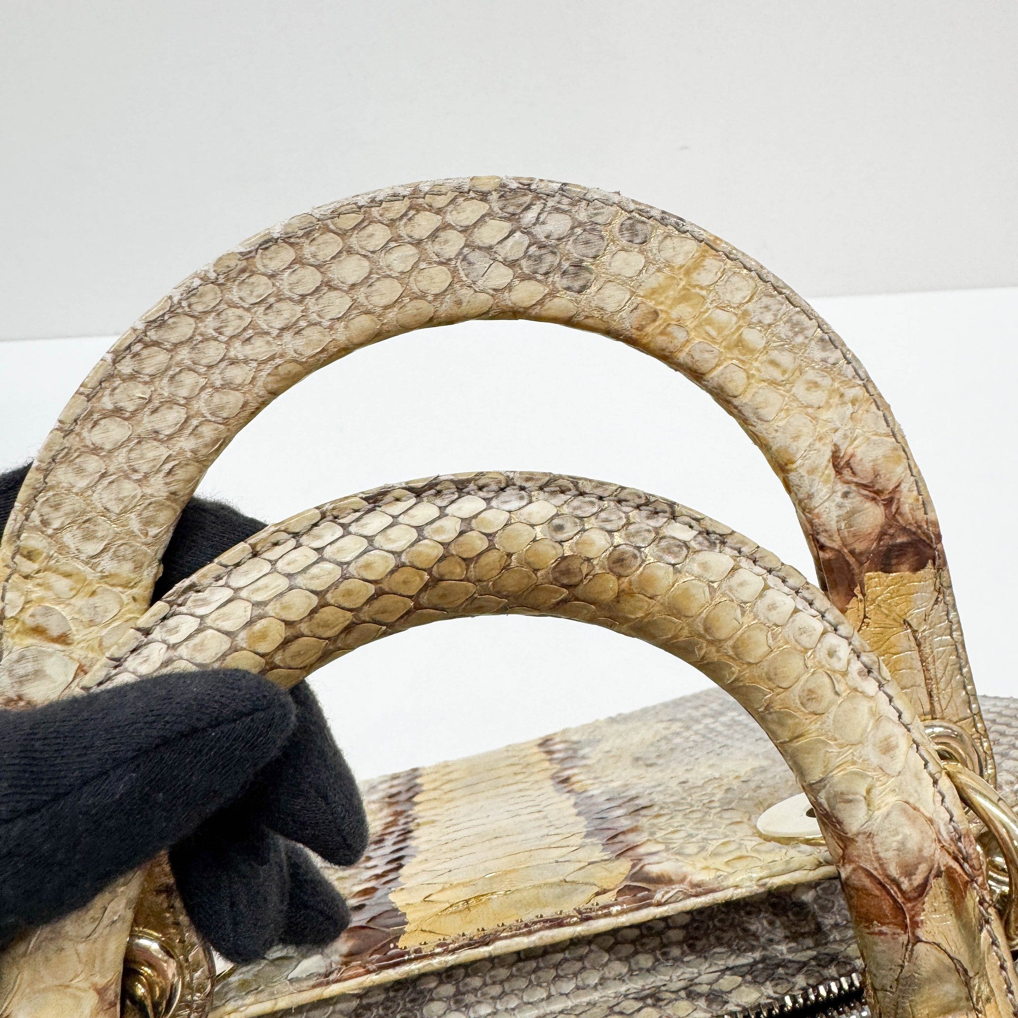 Lady Dior Gold Python Embossed Leather Two Way Bag