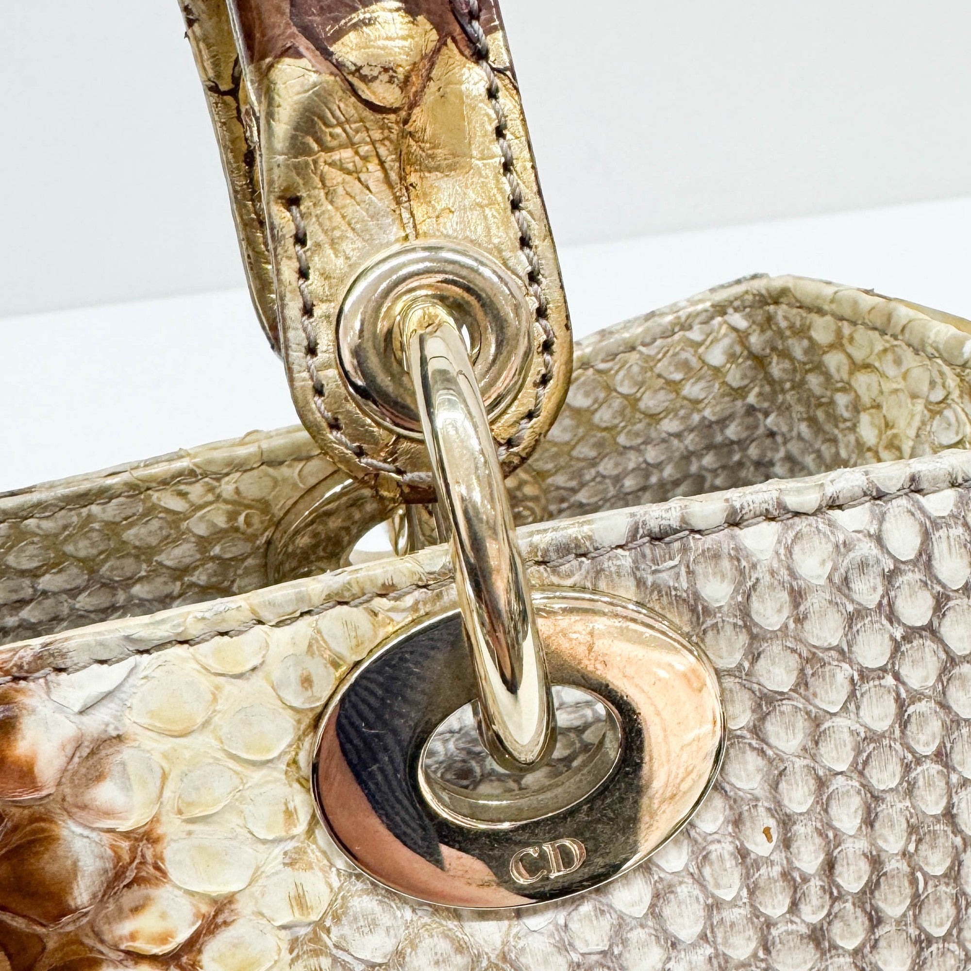 Lady Dior Gold Python Embossed Leather Two Way Bag