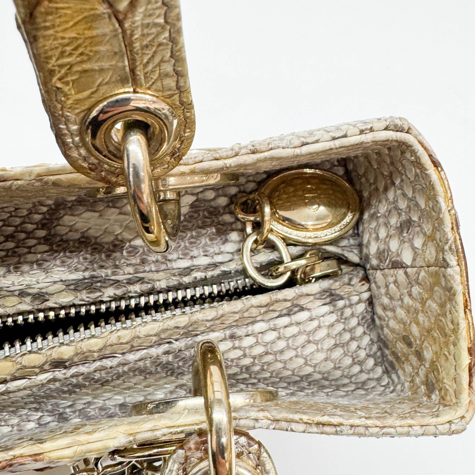 Lady Dior Gold Python Embossed Leather Two Way Bag