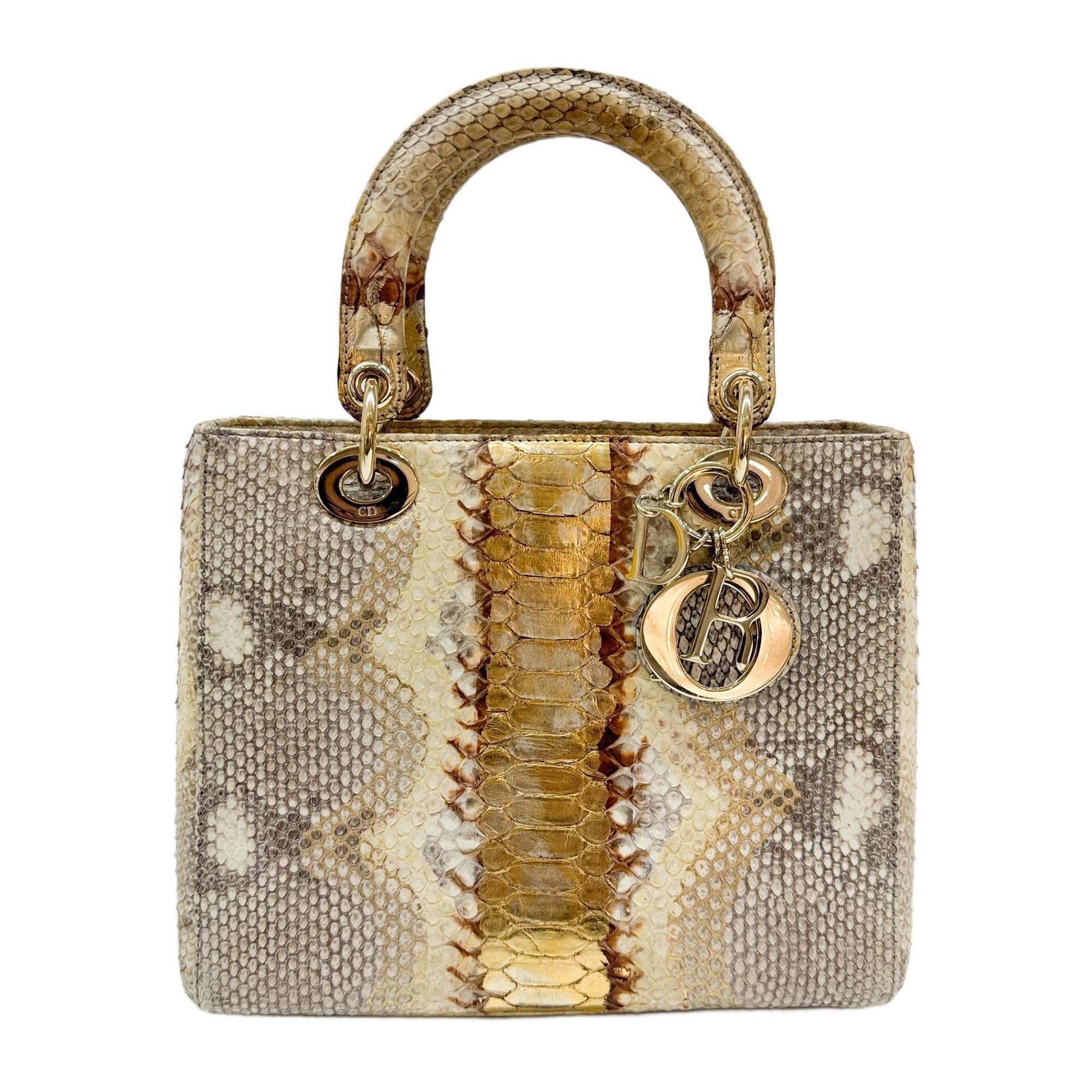 Lady Dior Gold Python Embossed Leather Two Way Bag