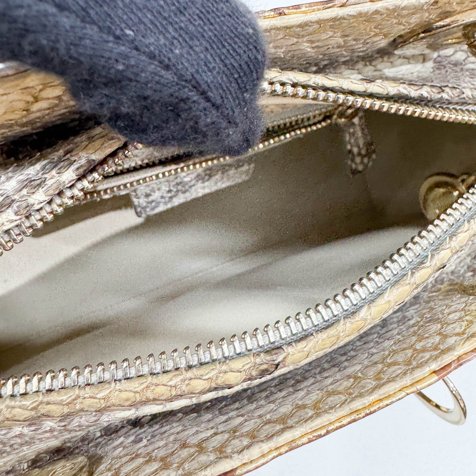 Lady Dior Gold Python Embossed Leather Two Way Bag