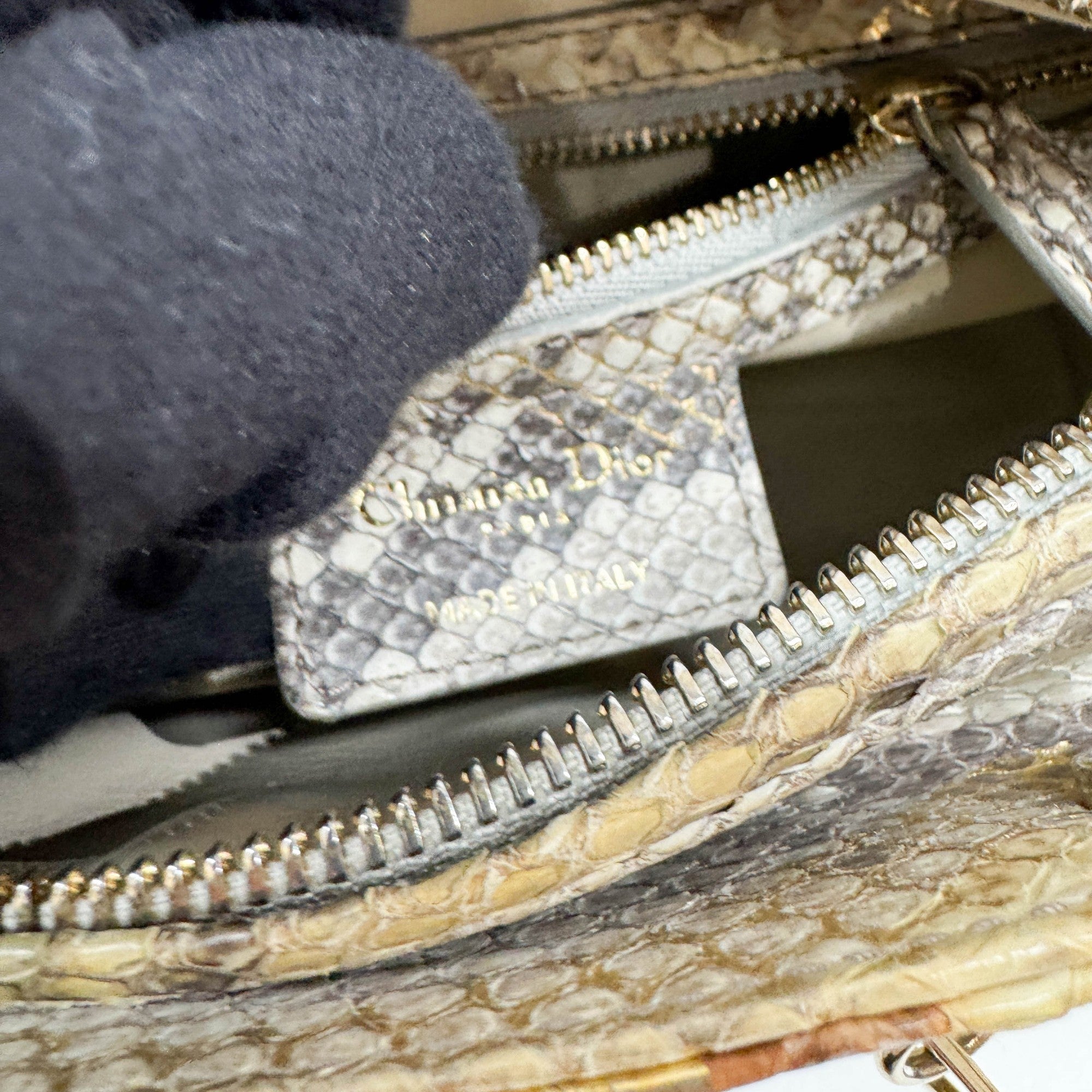 Lady Dior Gold Python Embossed Leather Two Way Bag