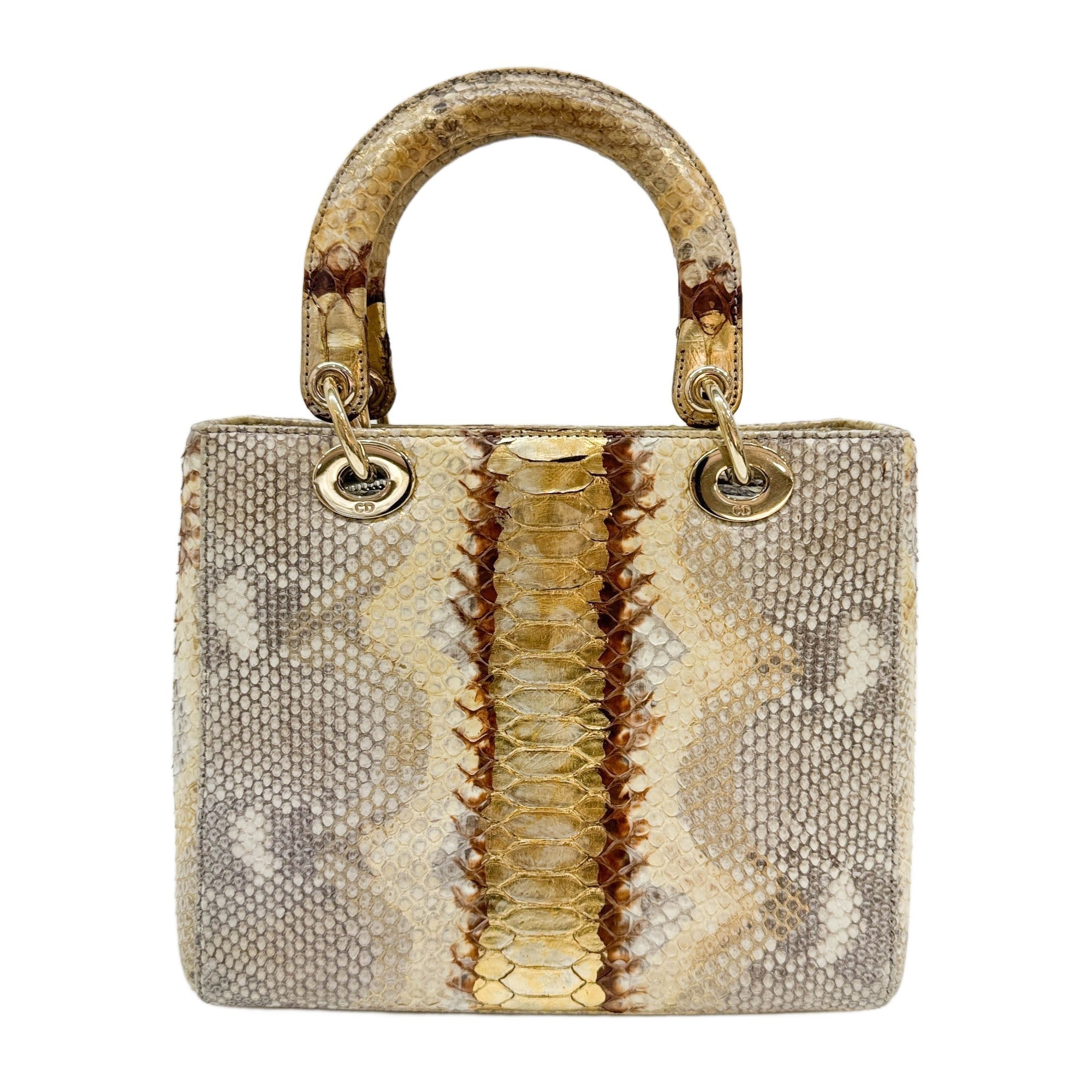 Lady Dior Gold Python Embossed Leather Two Way Bag