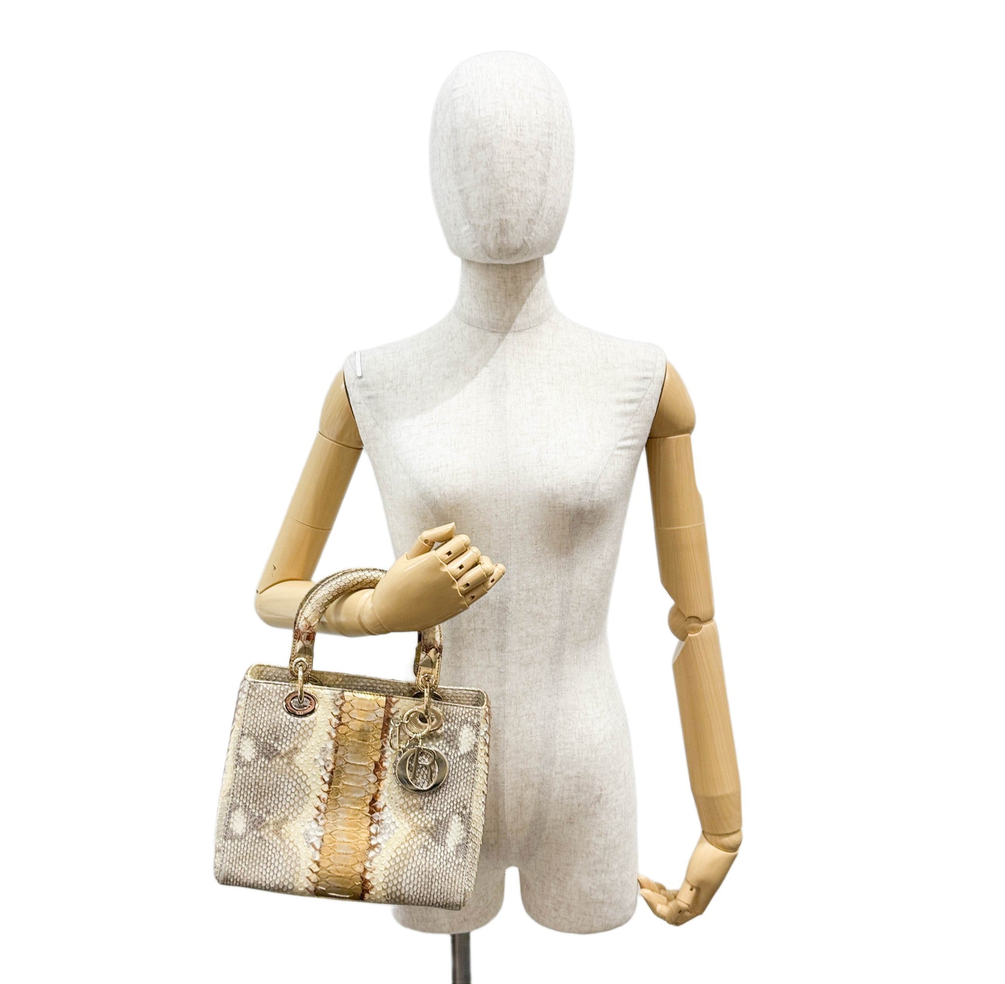 Lady Dior Gold Python Embossed Leather Two Way Bag