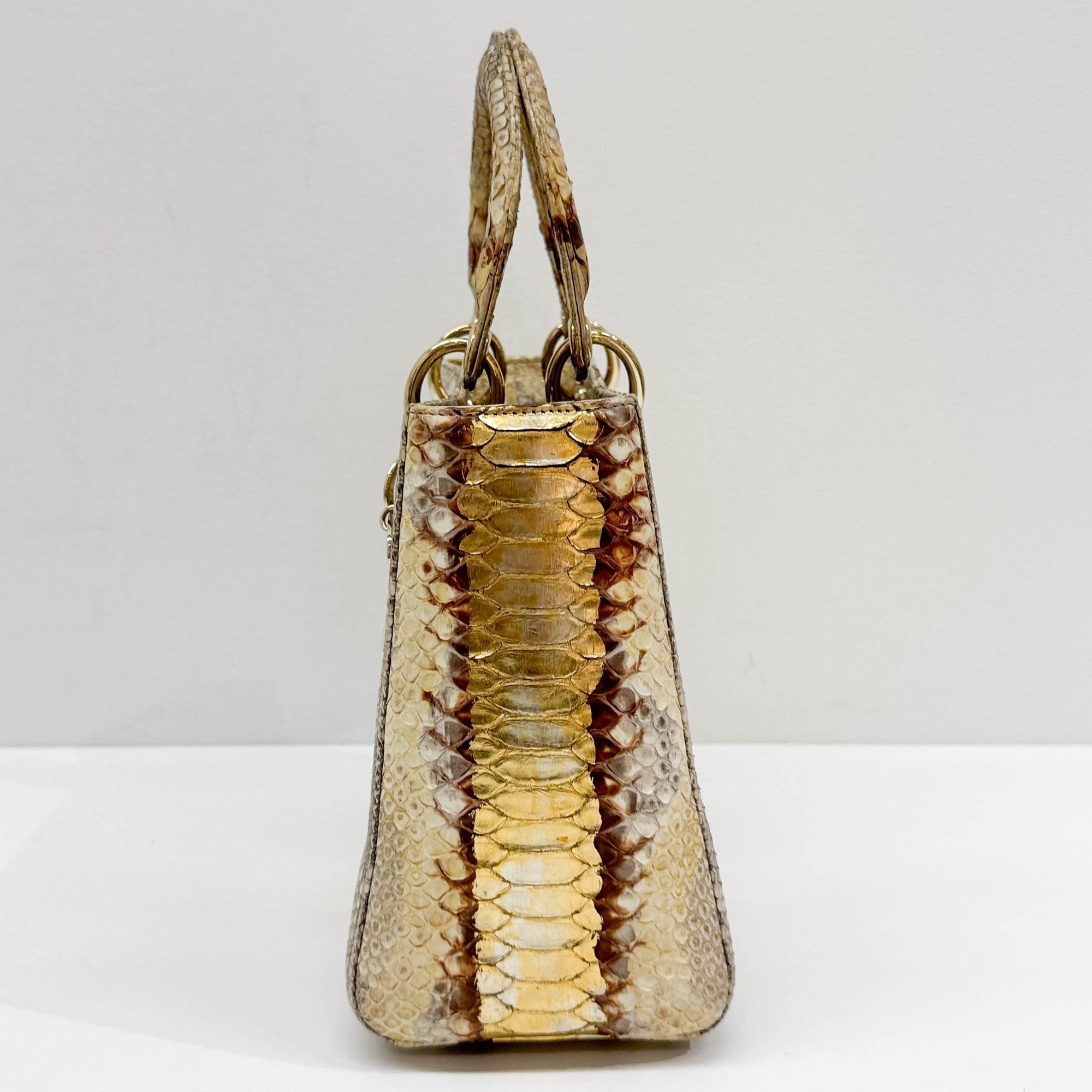 Lady Dior Gold Python Embossed Leather Two Way Bag