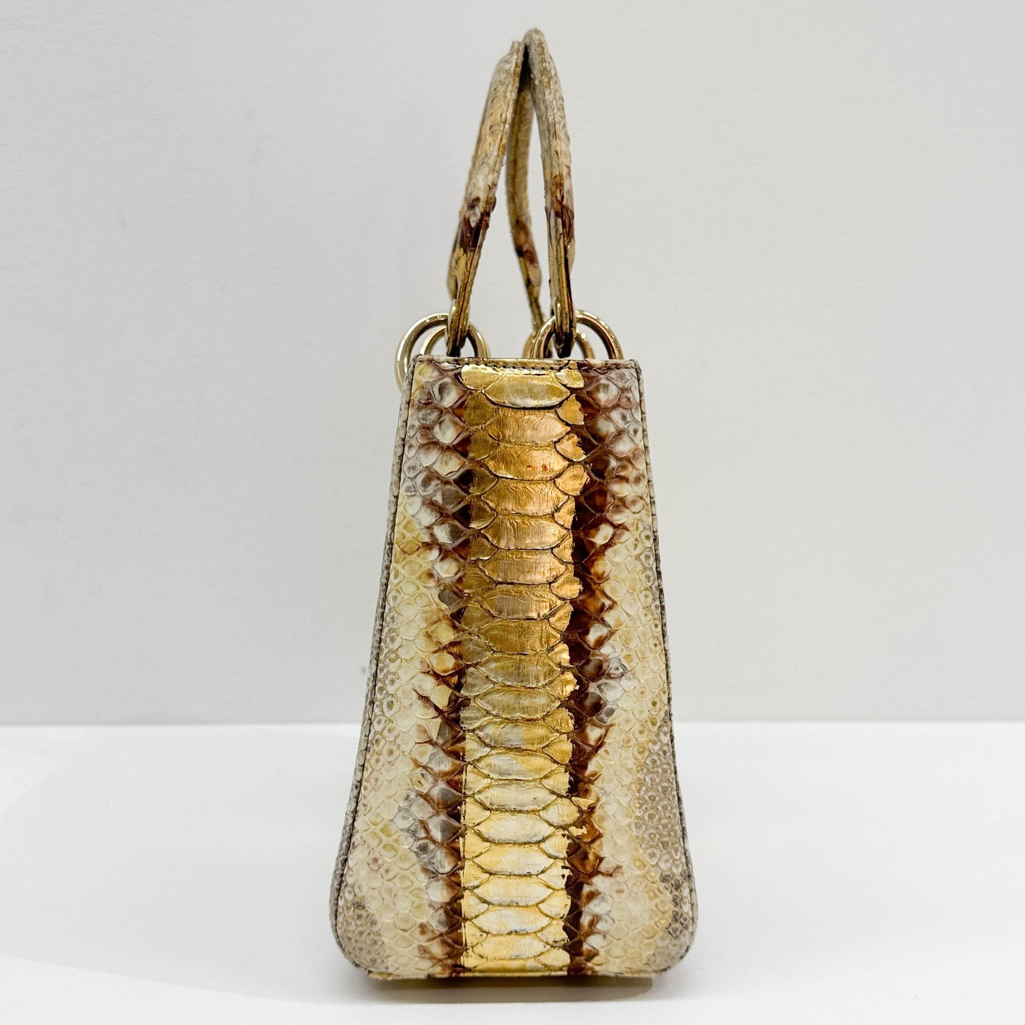 Lady Dior Gold Python Embossed Leather Two Way Bag