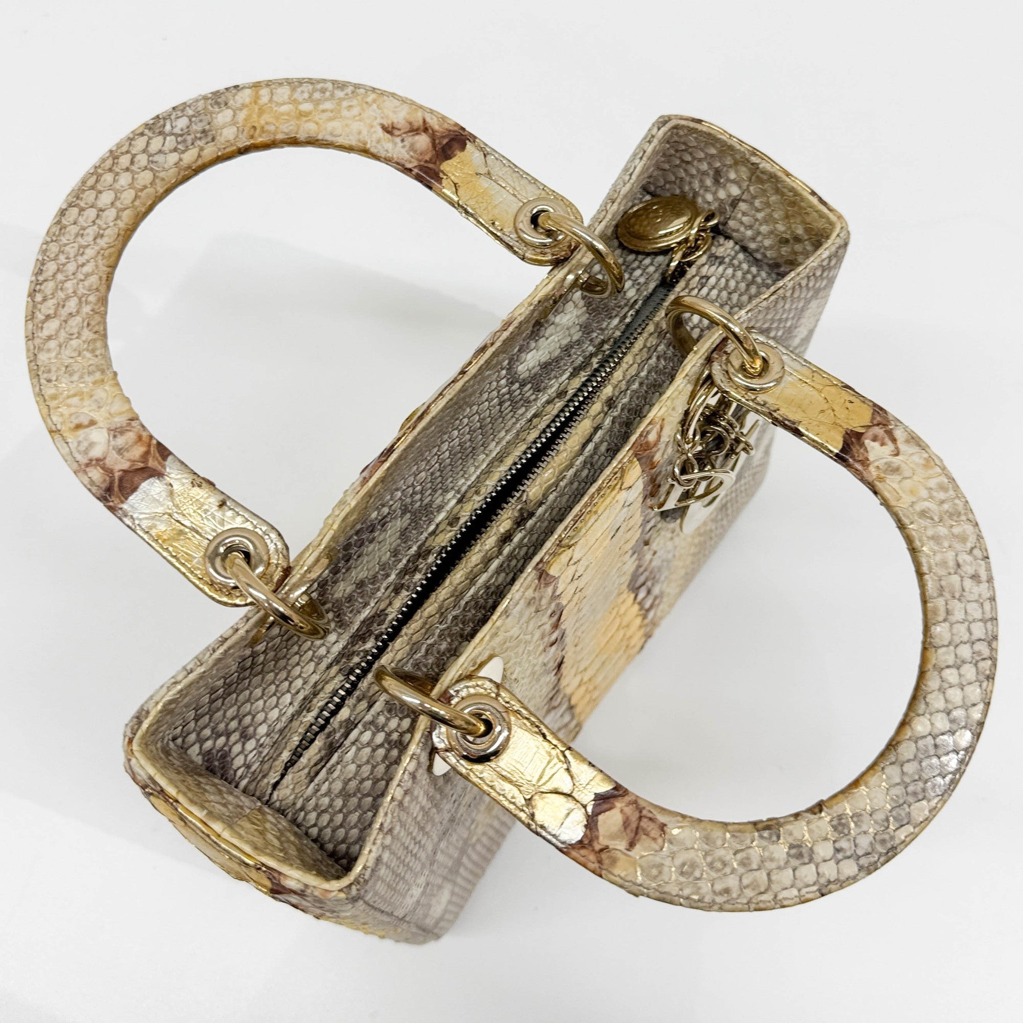 Lady Dior Gold Python Embossed Leather Two Way Bag