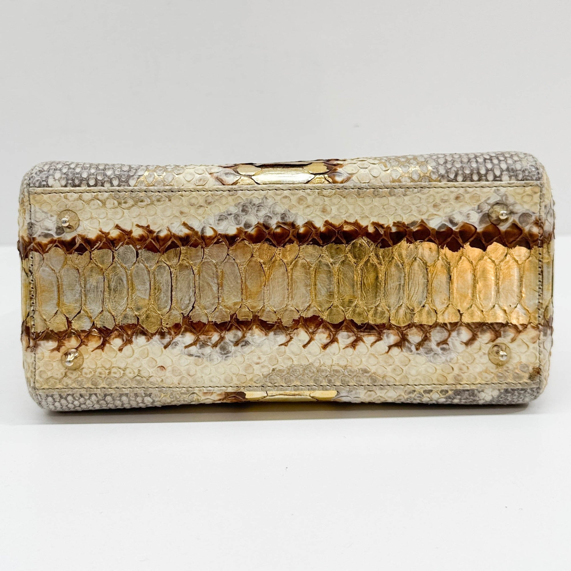 Lady Dior Gold Python Embossed Leather Two Way Bag