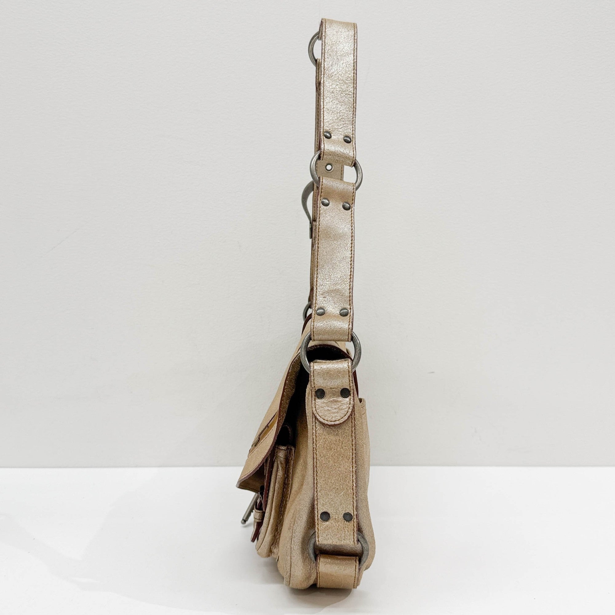 Gaucho Metallic Gold Leather Shoulder Bag