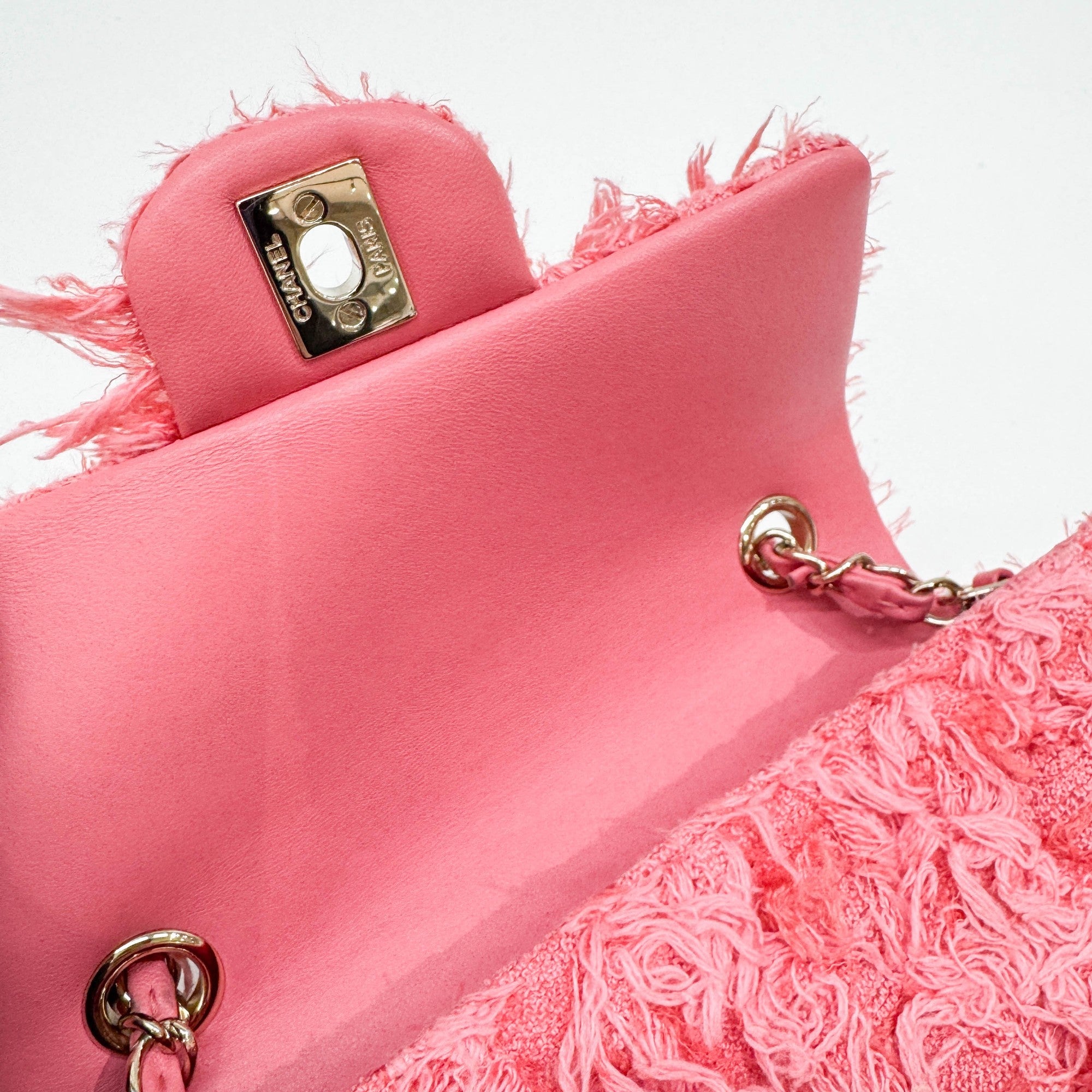 Mini Classic Flap Pink Cotton Shoulder Bag