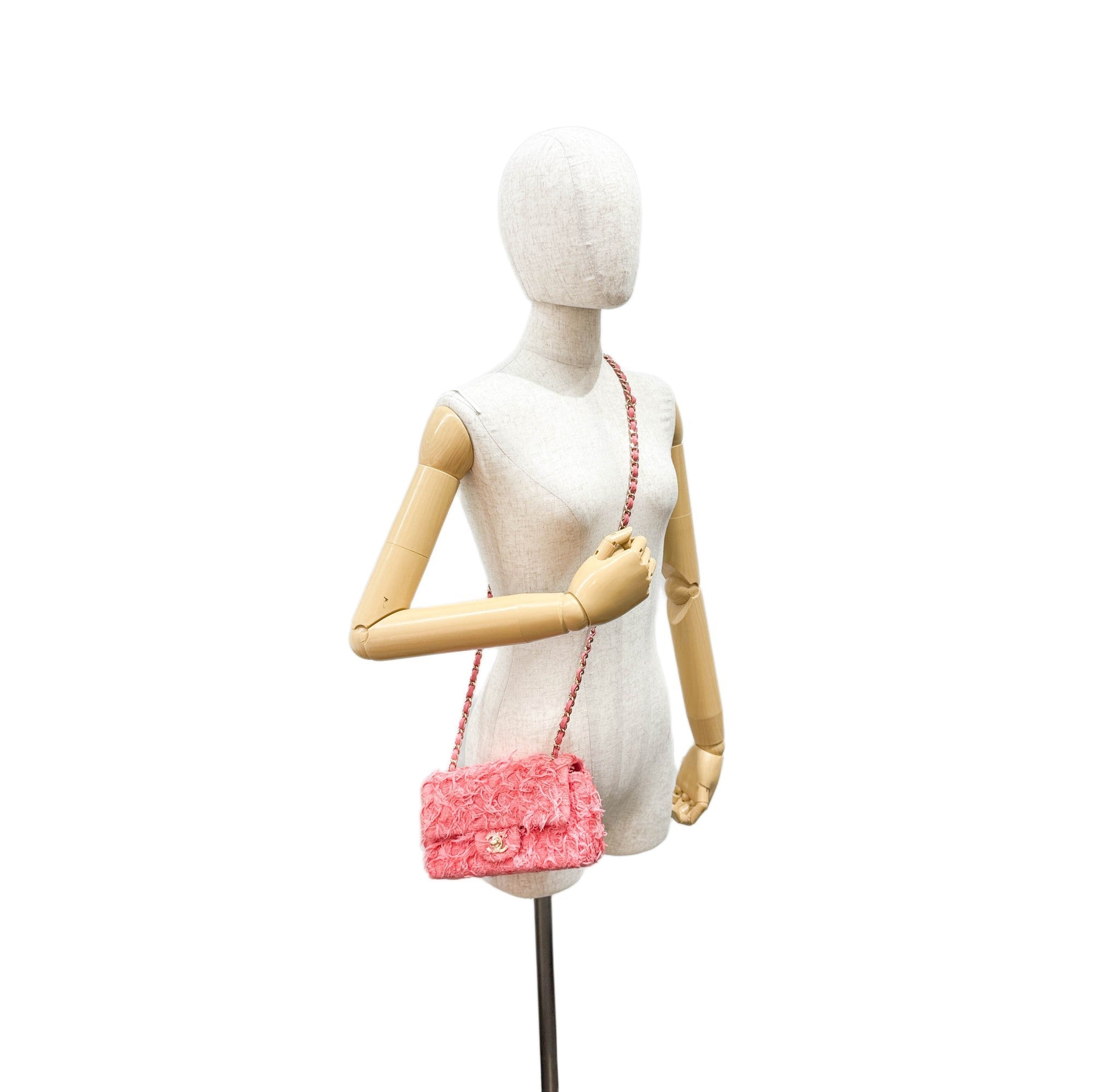 Mini Classic Flap Pink Cotton Shoulder Bag