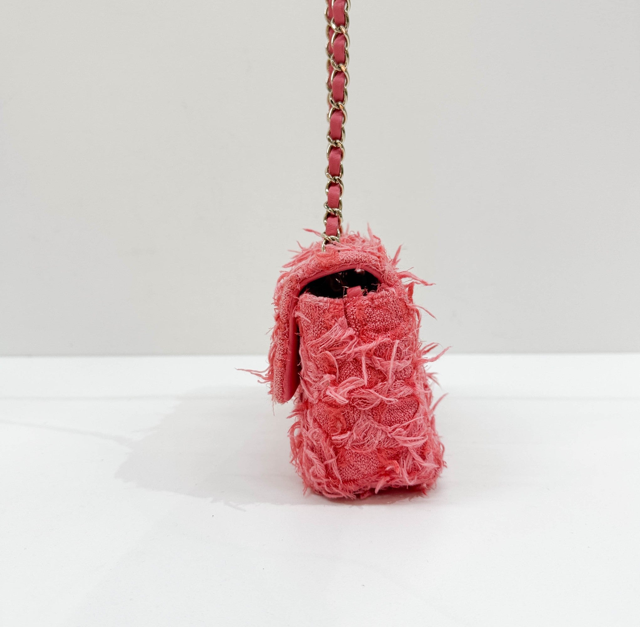 Mini Classic Flap Pink Cotton Shoulder Bag