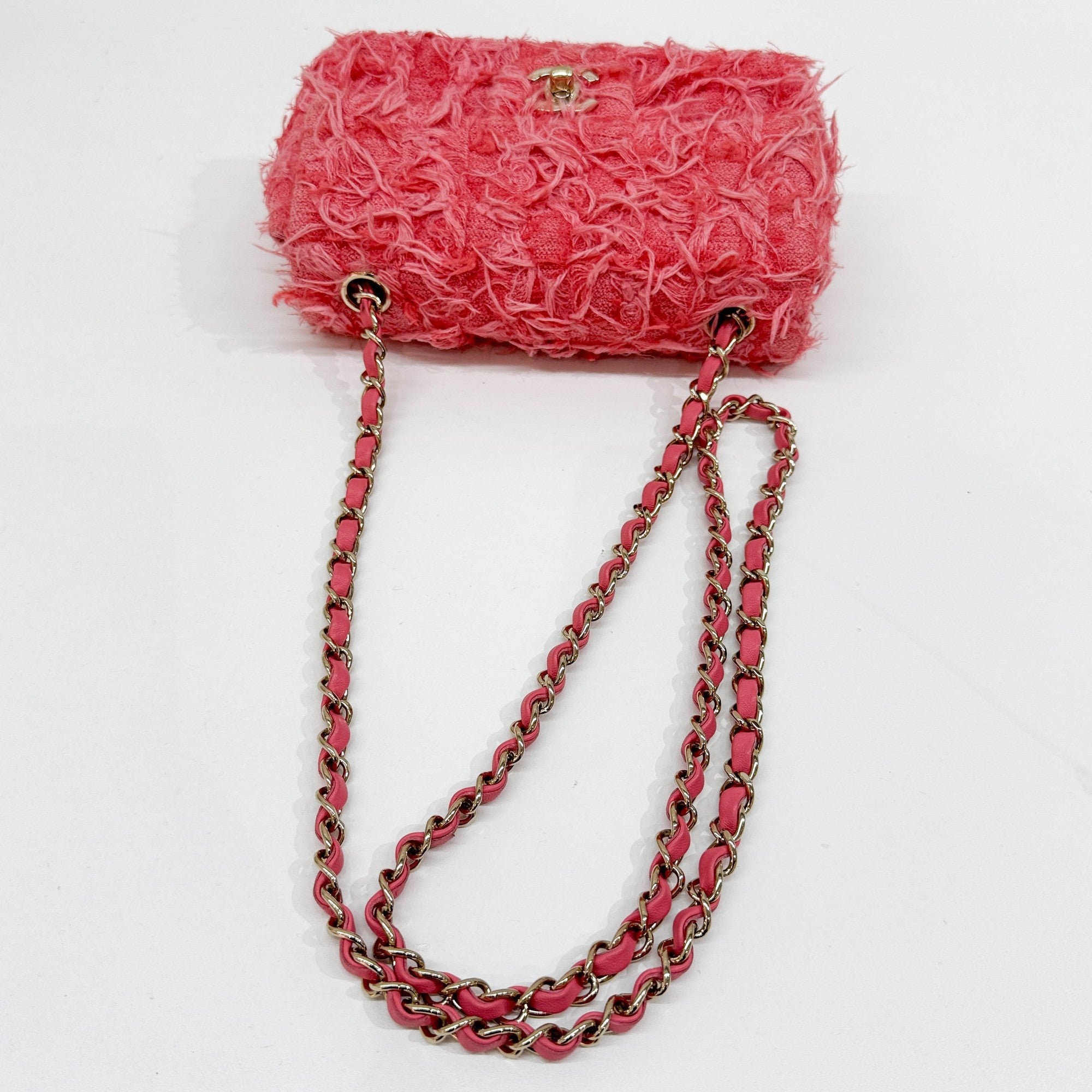 Mini Classic Flap Pink Cotton Shoulder Bag