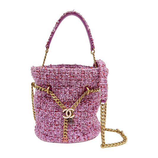 Pink Tweed Bucket Two Way Bag