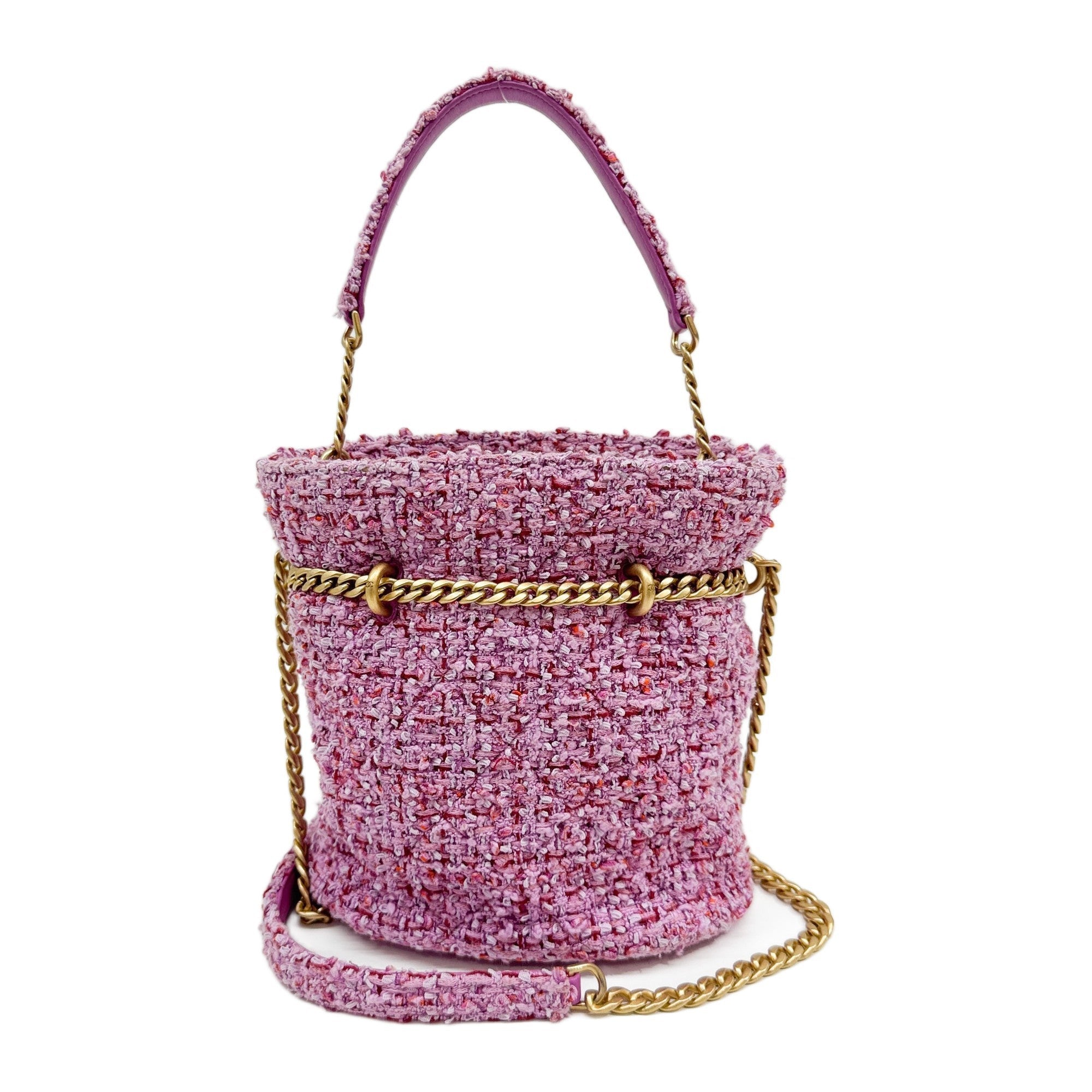 Pink Tweed Bucket Two Way Bag