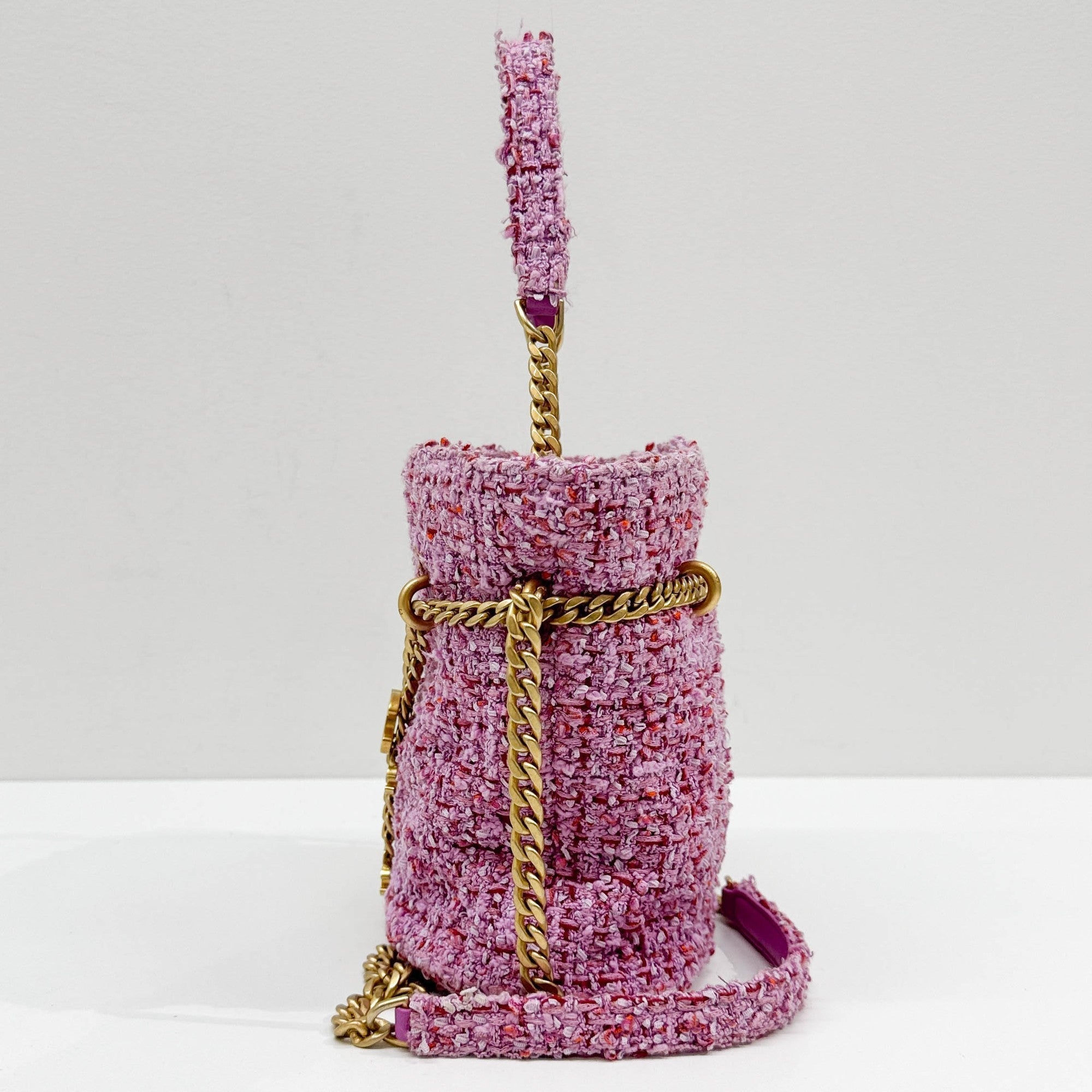 Pink Tweed Bucket Two Way Bag