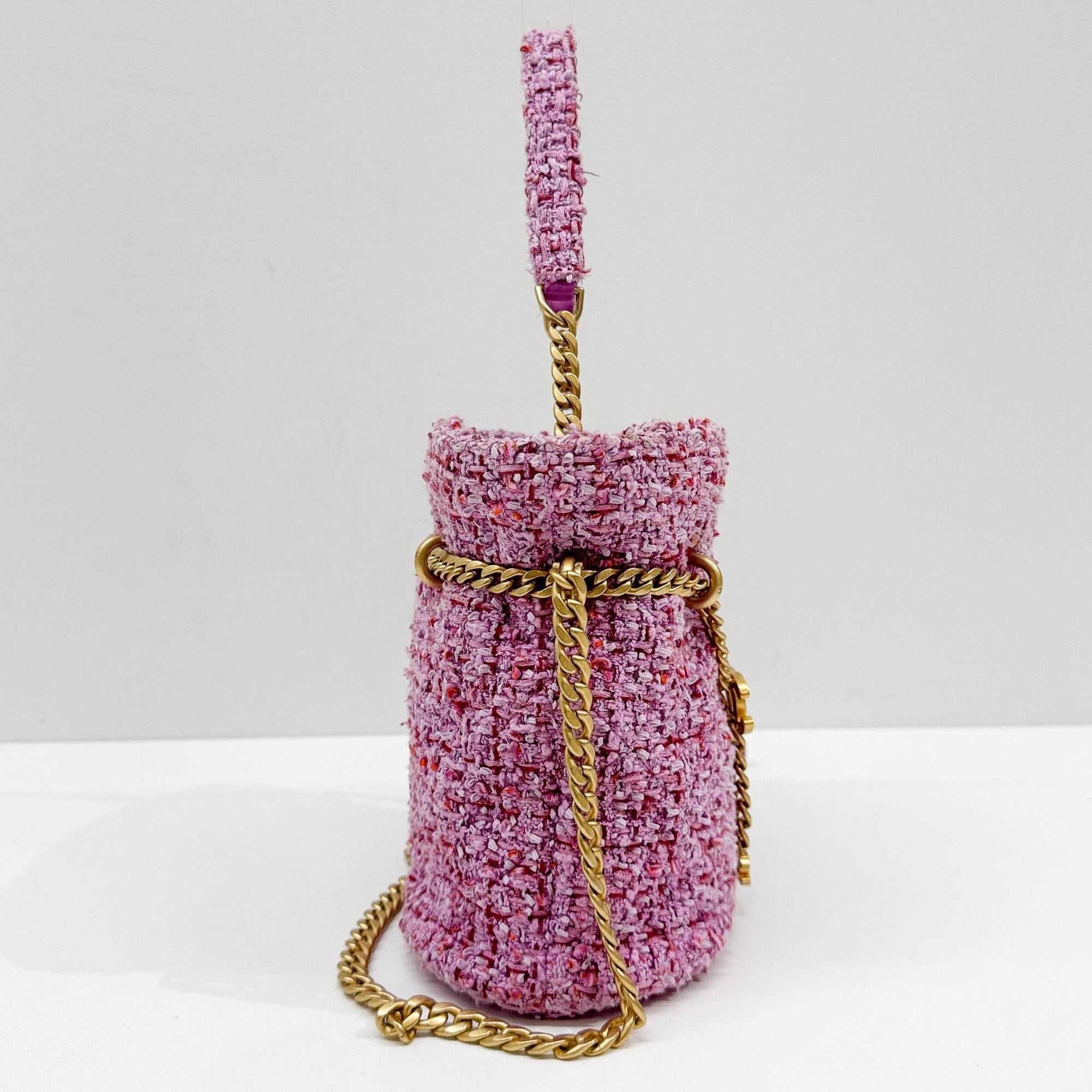 Pink Tweed Bucket Two Way Bag