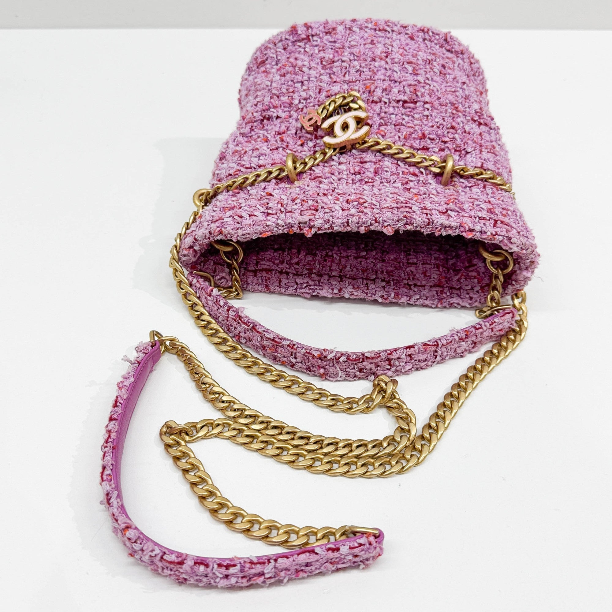 Pink Tweed Bucket Two Way Bag