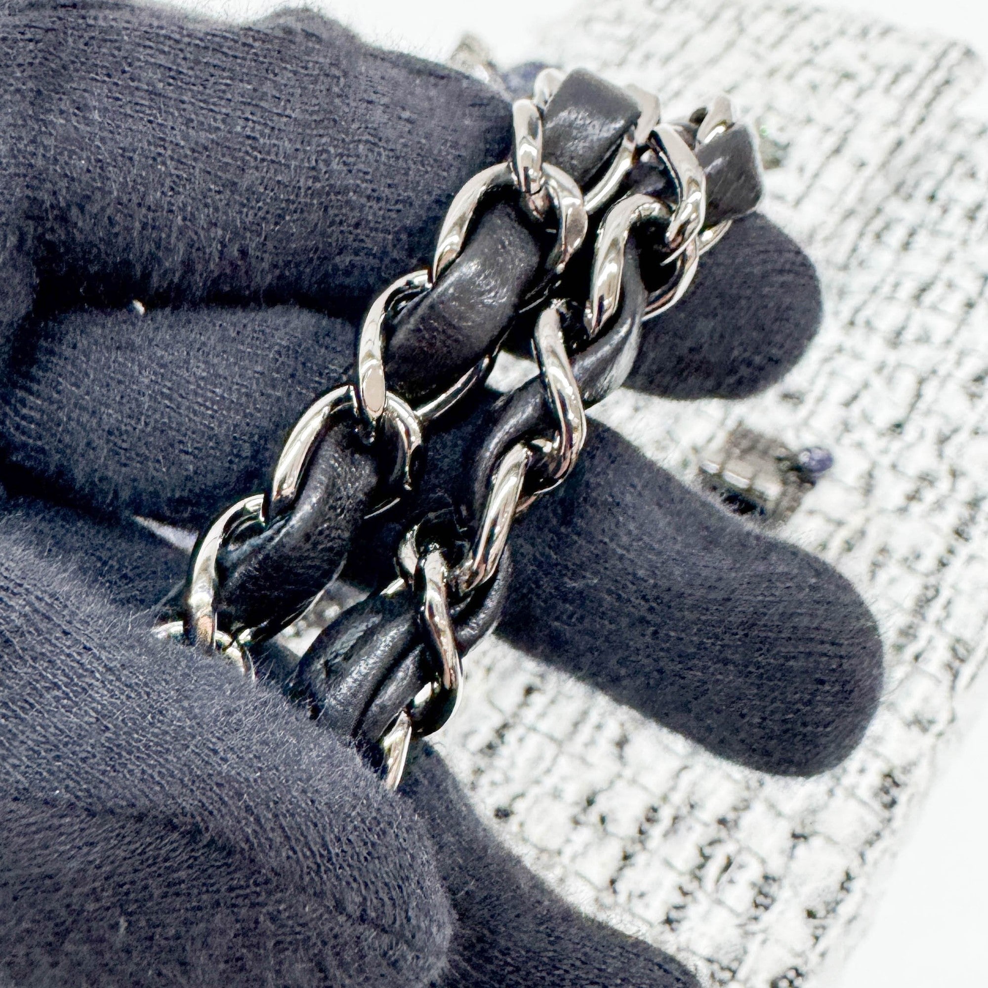 2.55 Double Flap Garden Decore White Tweed Shoulder Bag