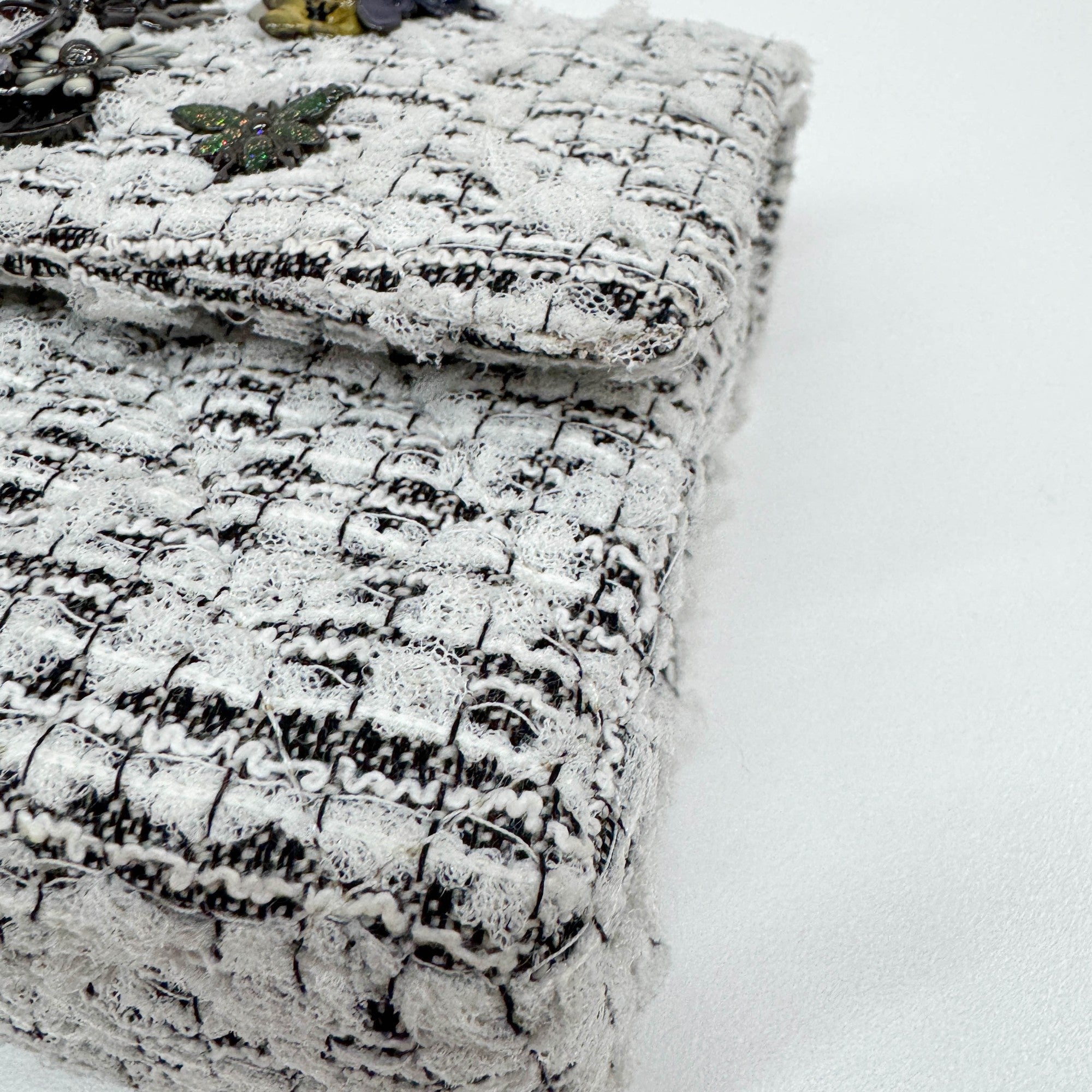 2.55 Double Flap Garden Decore White Tweed Shoulder Bag