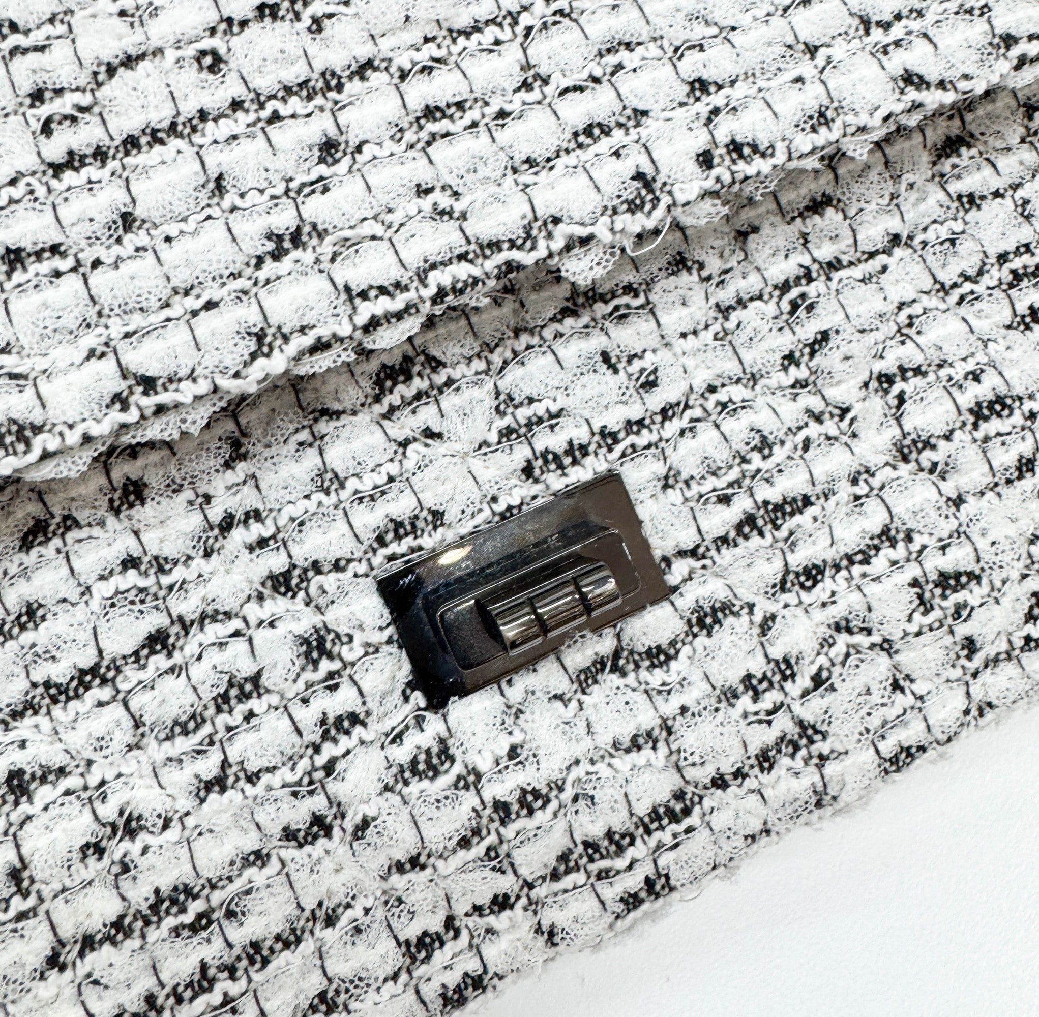 2.55 Double Flap Garden Decore White Tweed Shoulder Bag