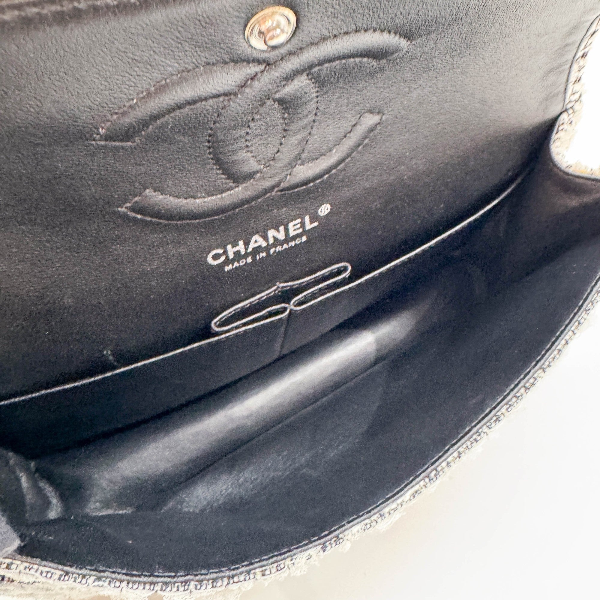 2.55 Double Flap Garden Decore White Tweed Shoulder Bag