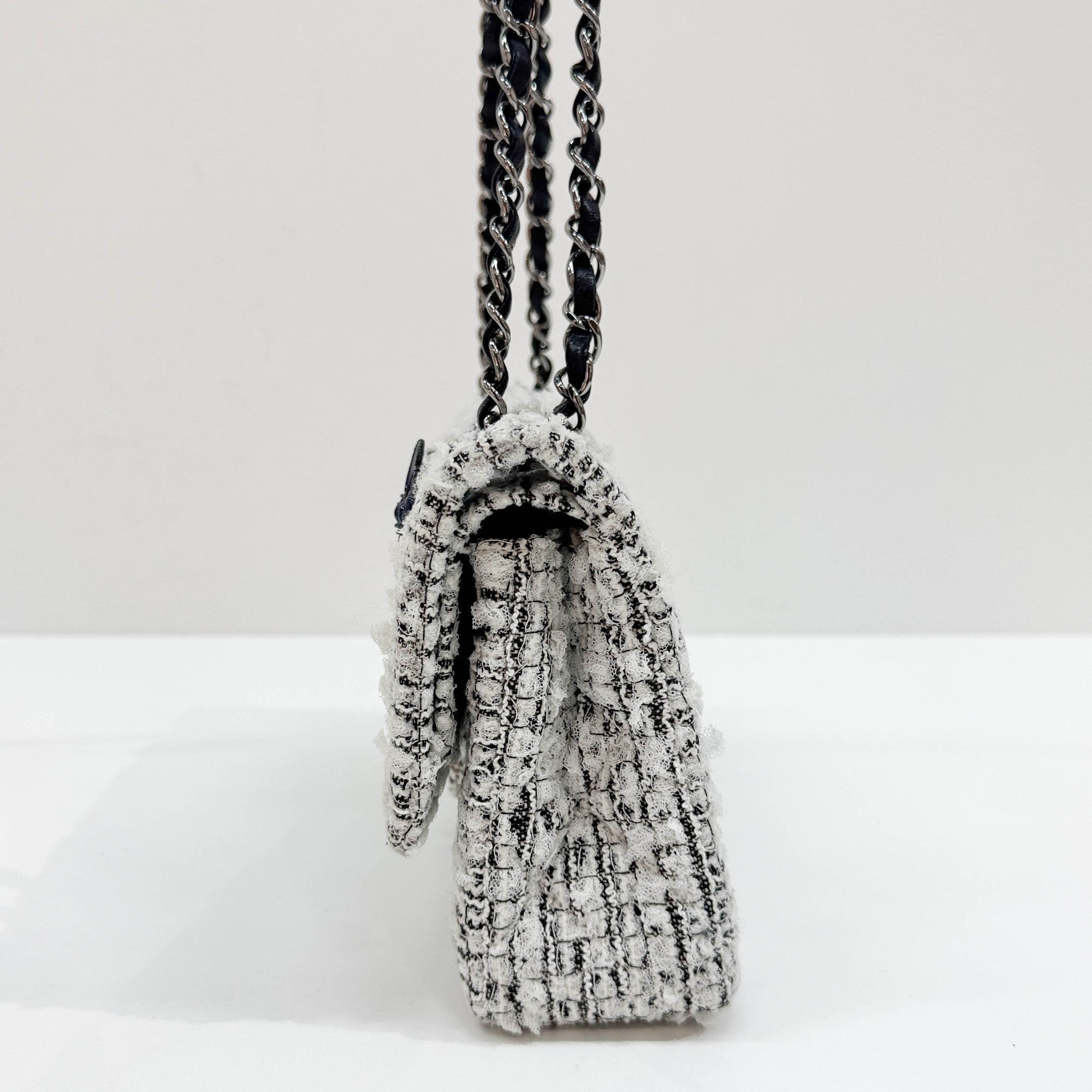 2.55 Double Flap Garden Decore White Tweed Shoulder Bag