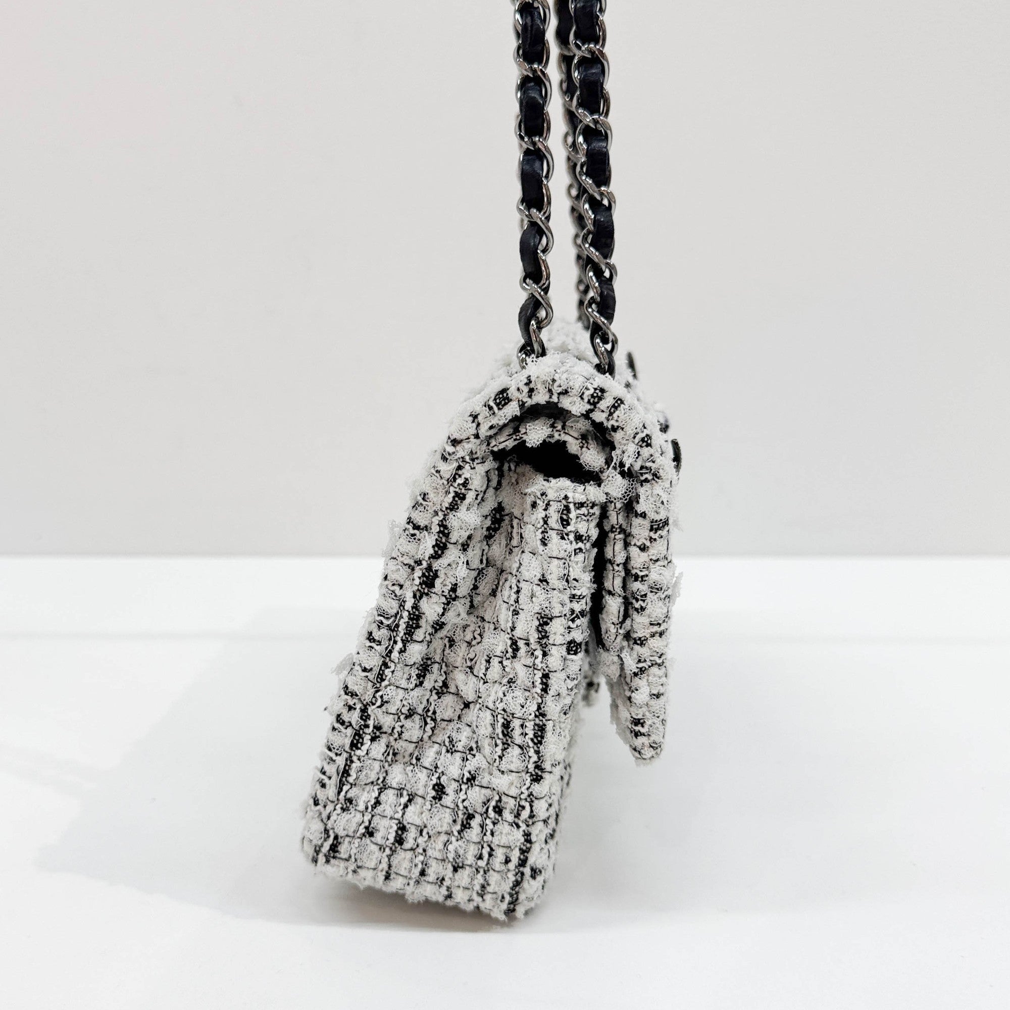 2.55 Double Flap Garden Decore White Tweed Shoulder Bag