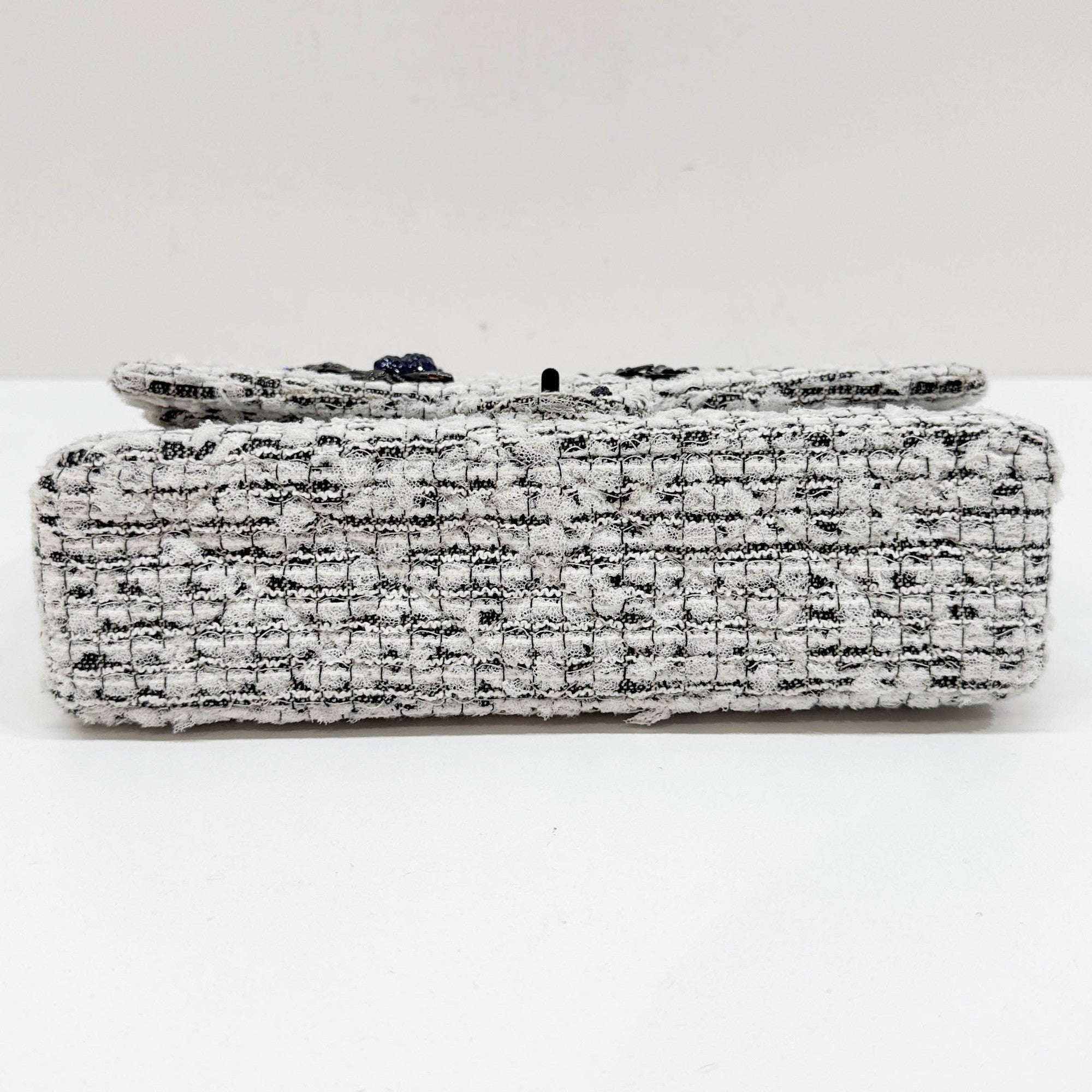 2.55 Double Flap Garden Decore White Tweed Shoulder Bag