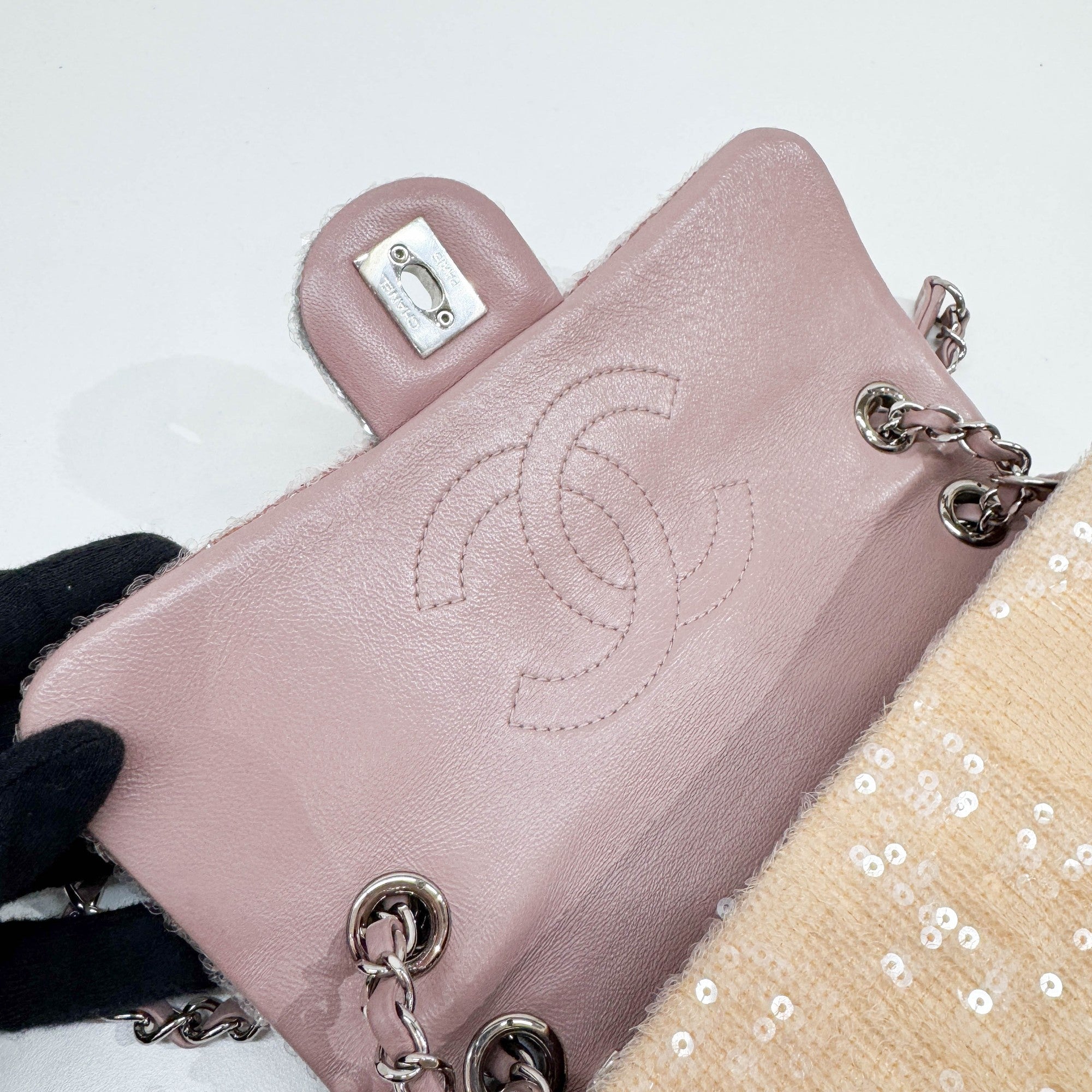 Classic Flap Waterfall Pink Sequin Shoulder Bag