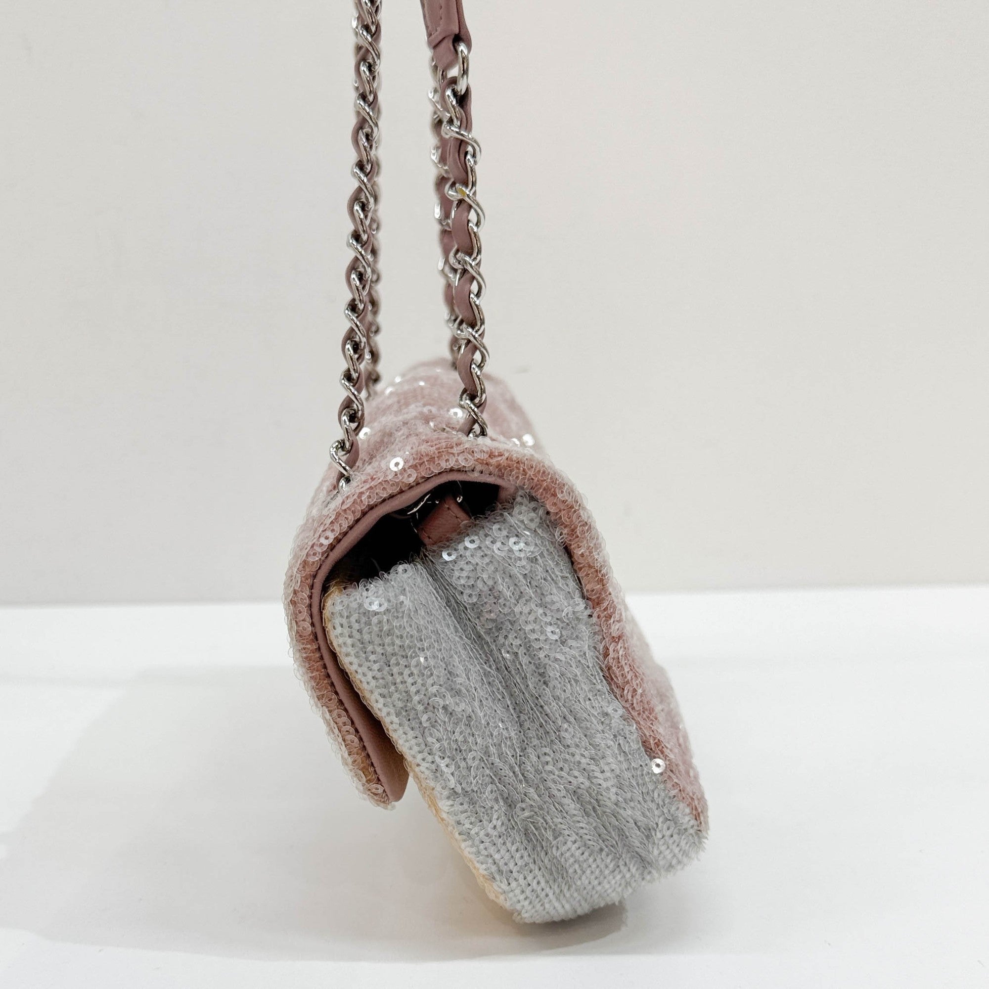 Classic Flap Waterfall Pink Sequin Shoulder Bag