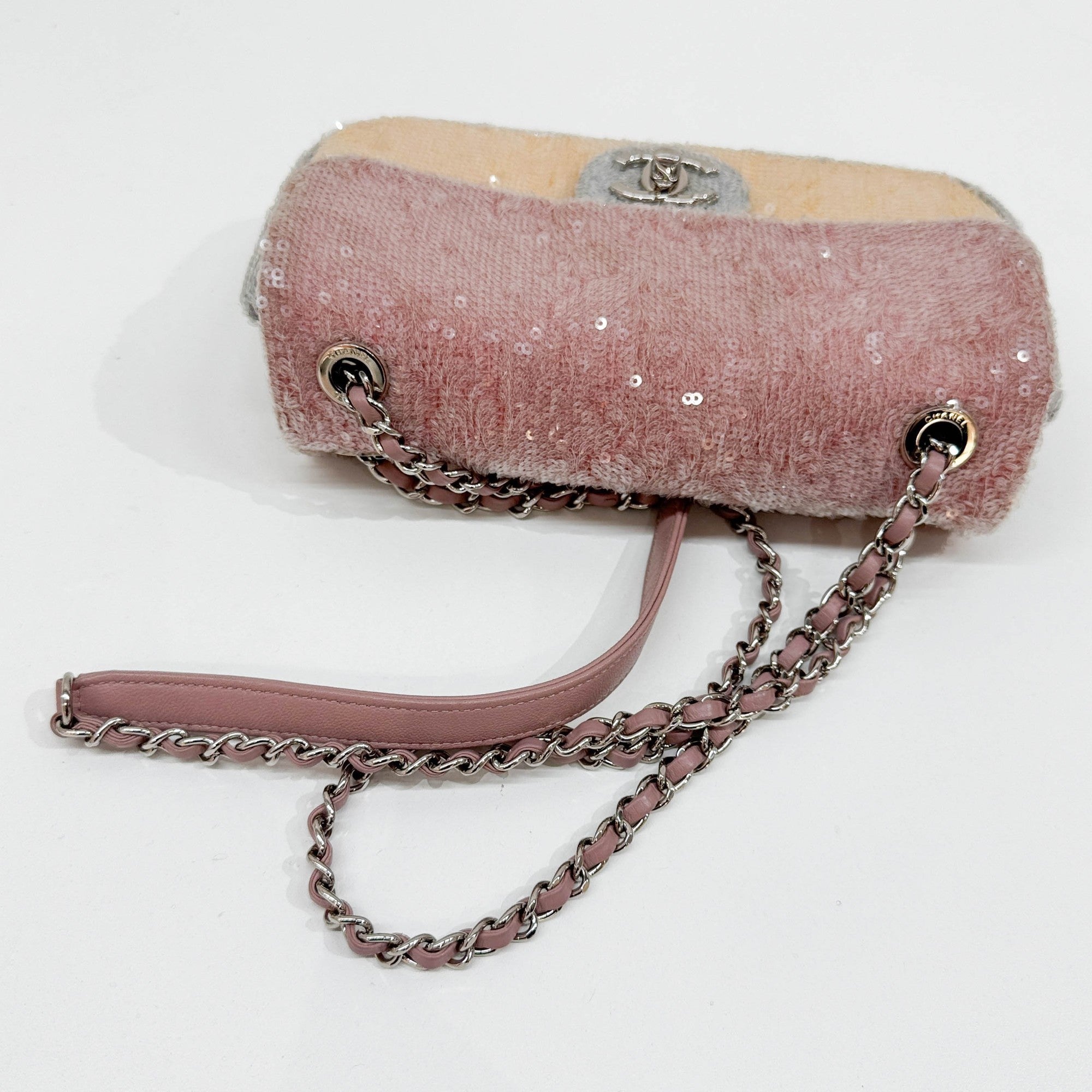 Classic Flap Waterfall Pink Sequin Shoulder Bag
