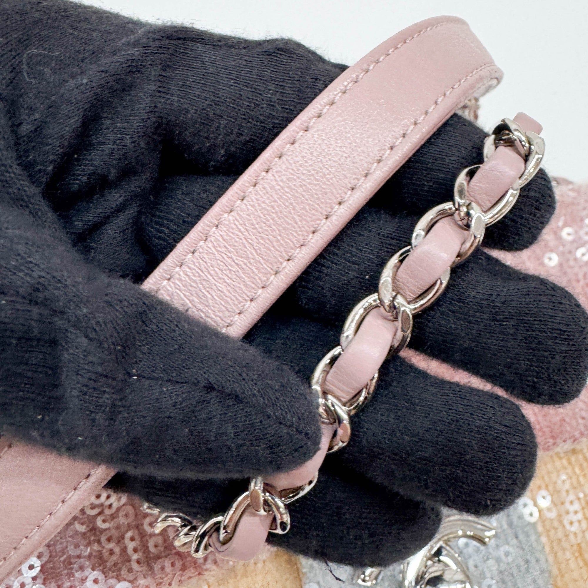 Classic Flap Waterfall Pink Sequin Shoulder Bag