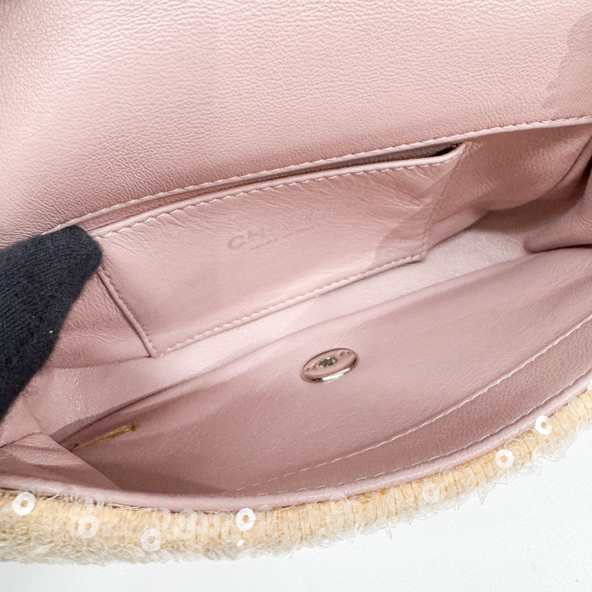 Mini Classic Flap Waterfall Pink Sequin Shoulder Bag