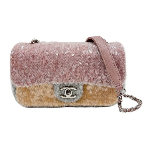 Mini Classic Flap Waterfall Pink Sequin Shoulder Bag