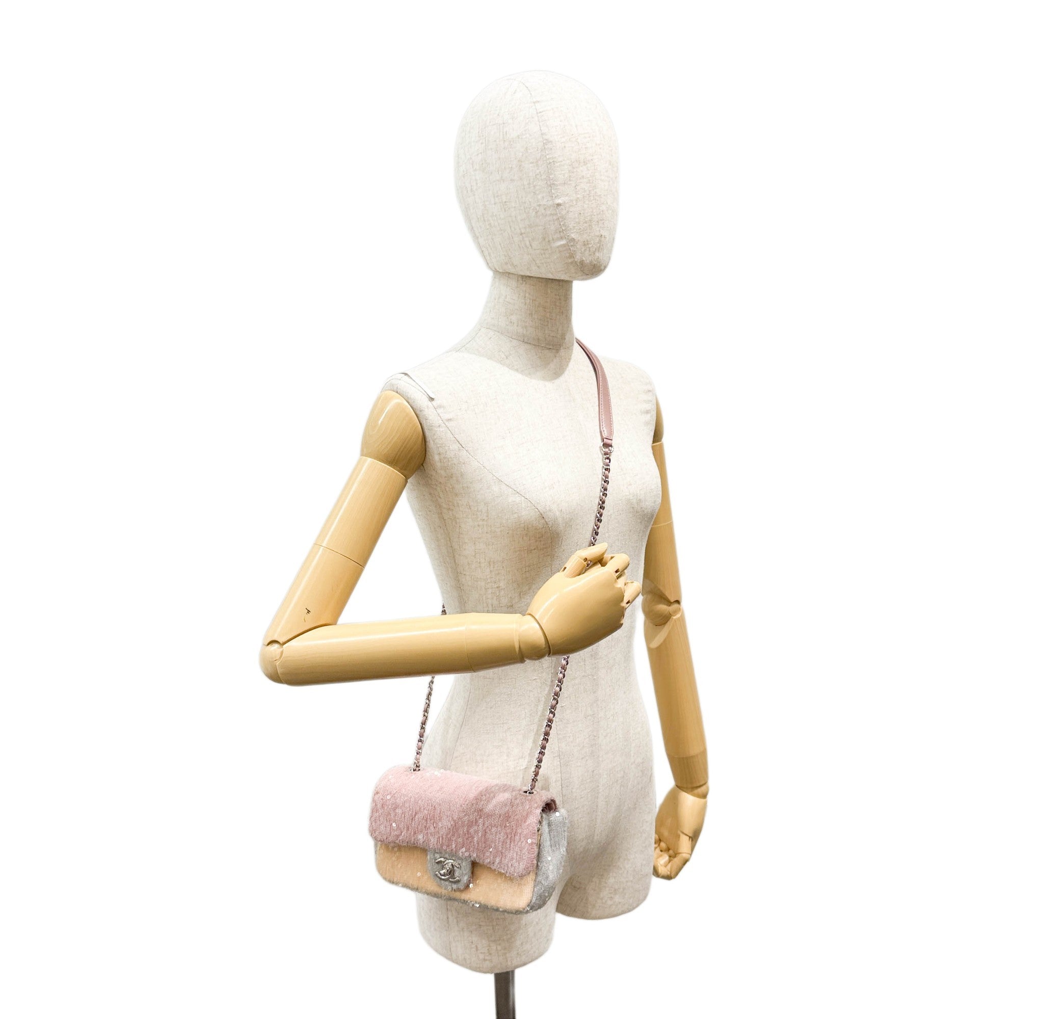 Mini Classic Flap Waterfall Pink Sequin Shoulder Bag