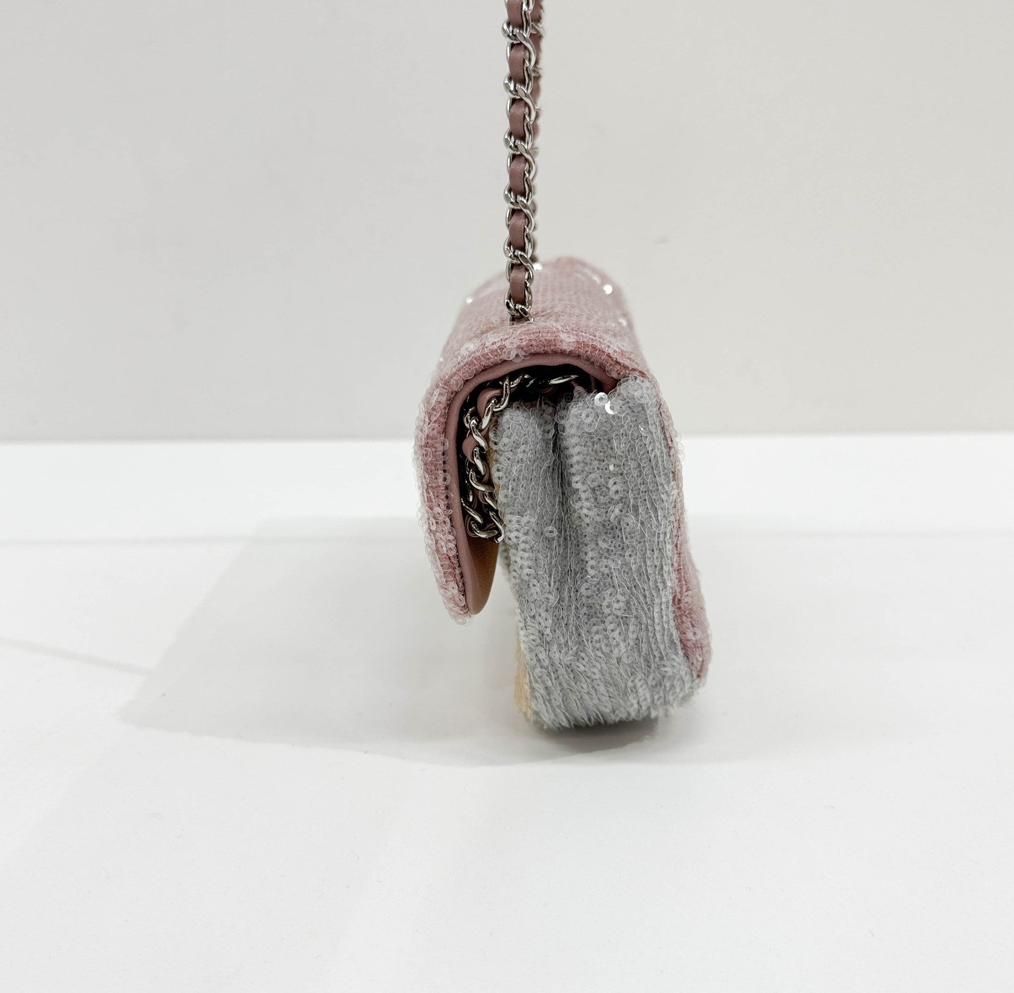 Mini Classic Flap Waterfall Pink Sequin Shoulder Bag