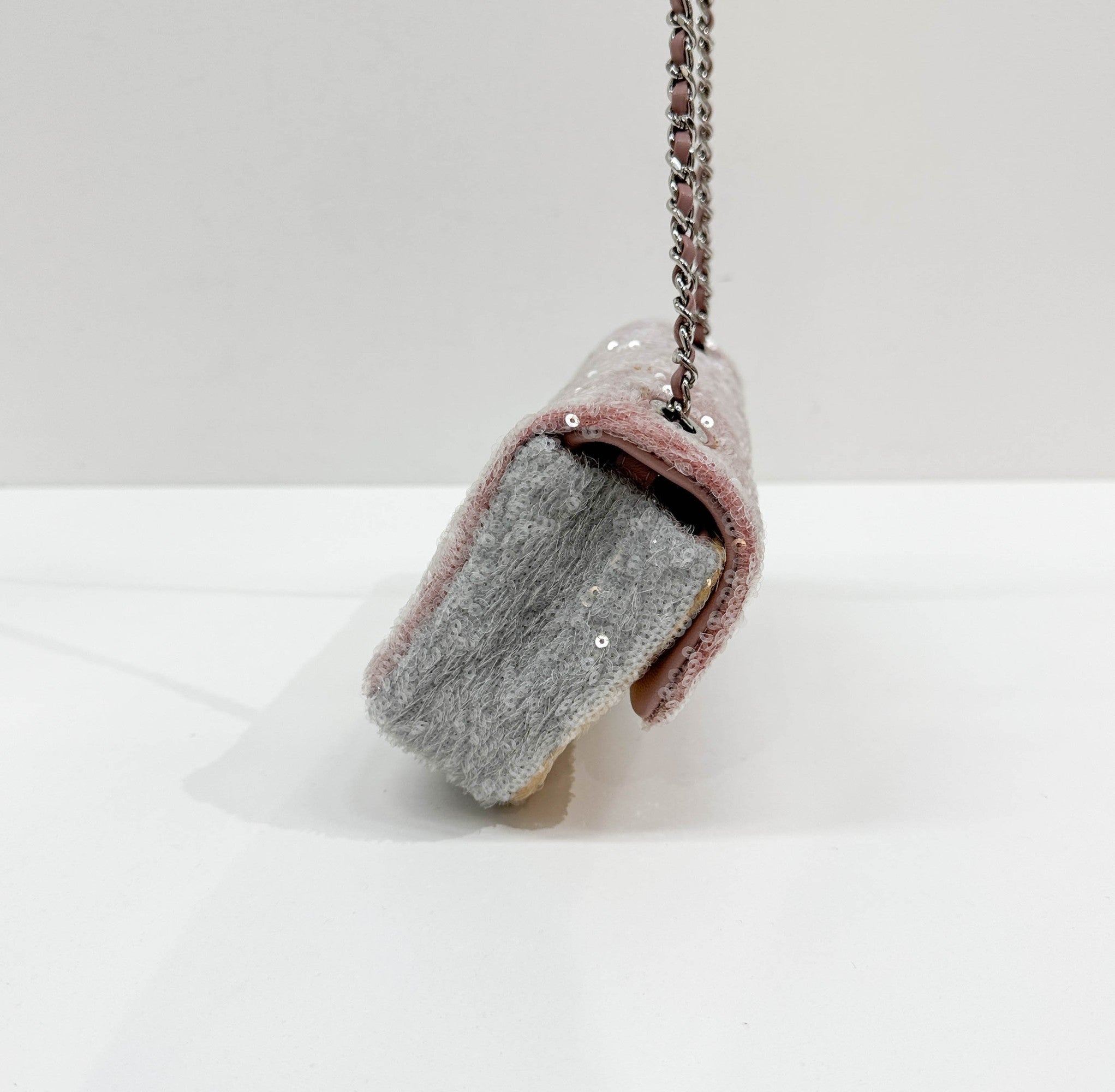 Mini Classic Flap Waterfall Pink Sequin Shoulder Bag